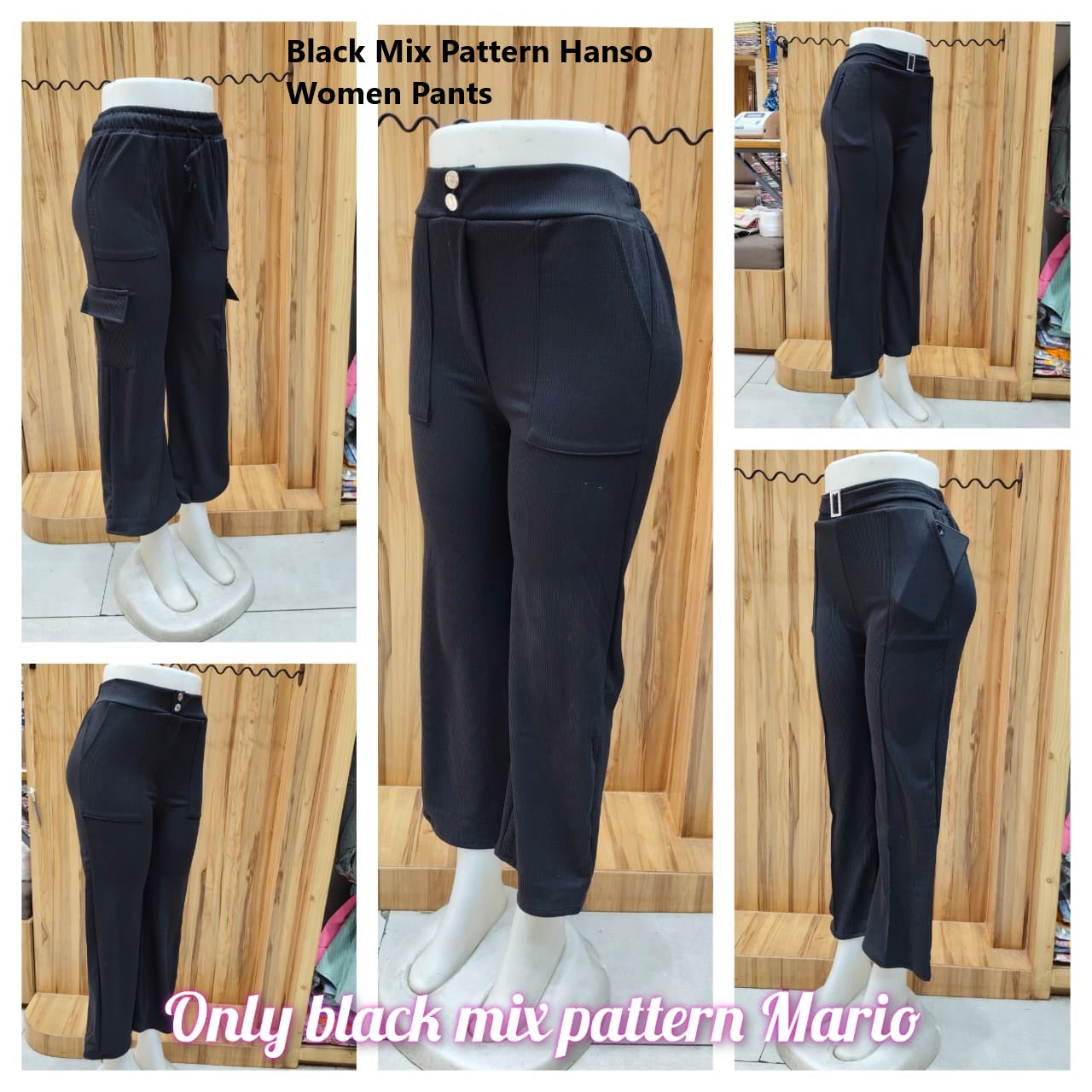 Black Mix Pattern Hanso Women Pants Supplier