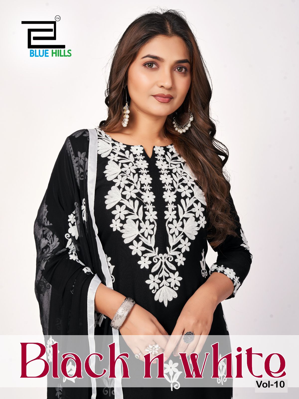 Black N White Vol 10 Blue Hills Rayon 14Kg Readymade Plazzo Style Suits Manufacturer Gujarat