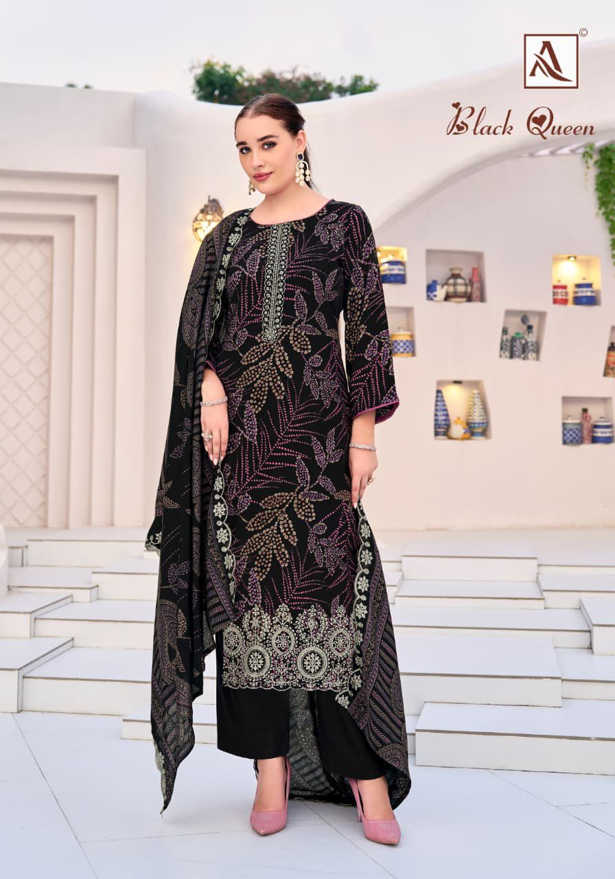 Black Queen Alok Reyon Karachi Salwar Suits Supplier Gujarat