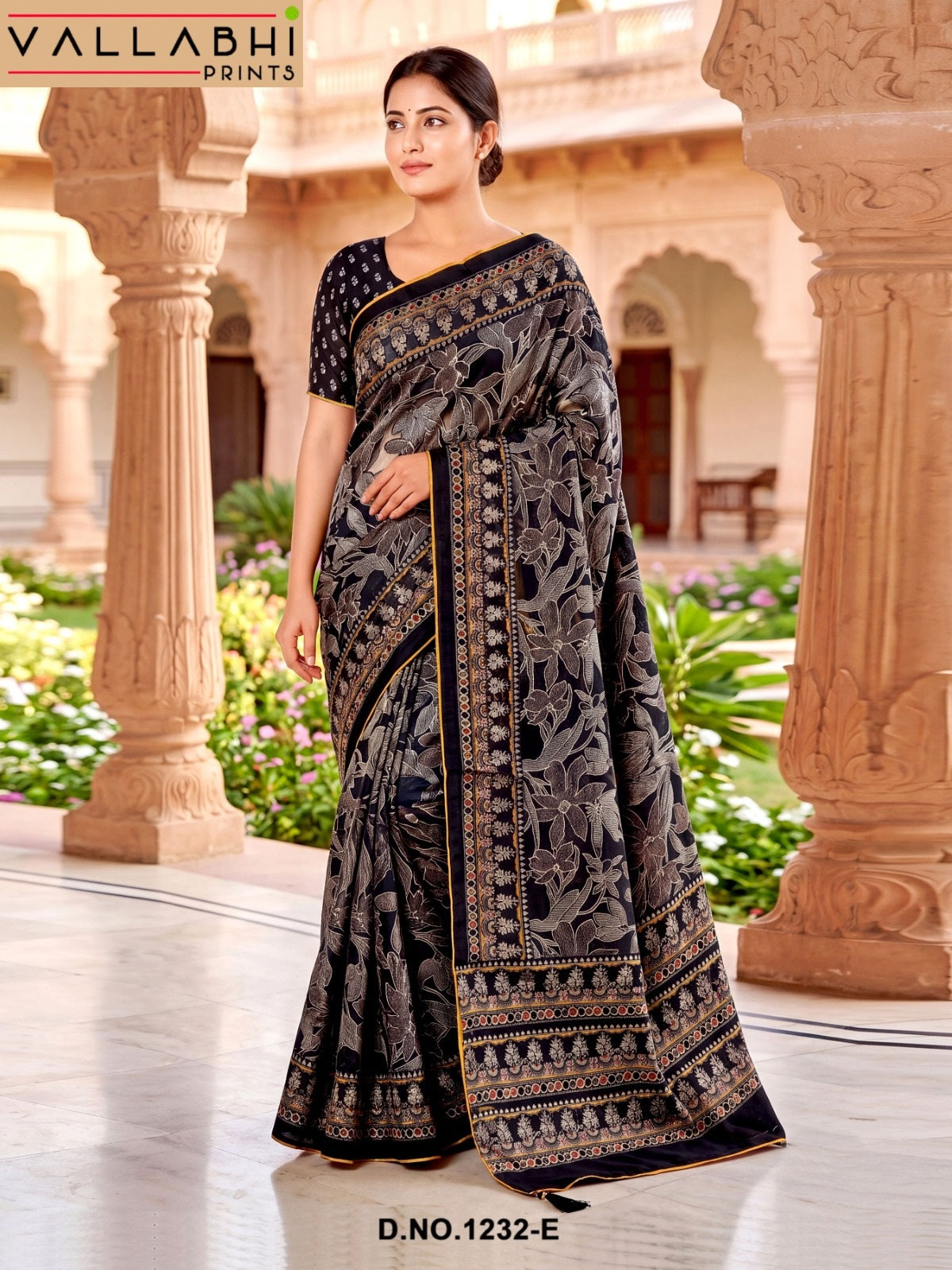 Black Royale Vallabhi Prints Brasso Sarees Exporter Ahmedabad