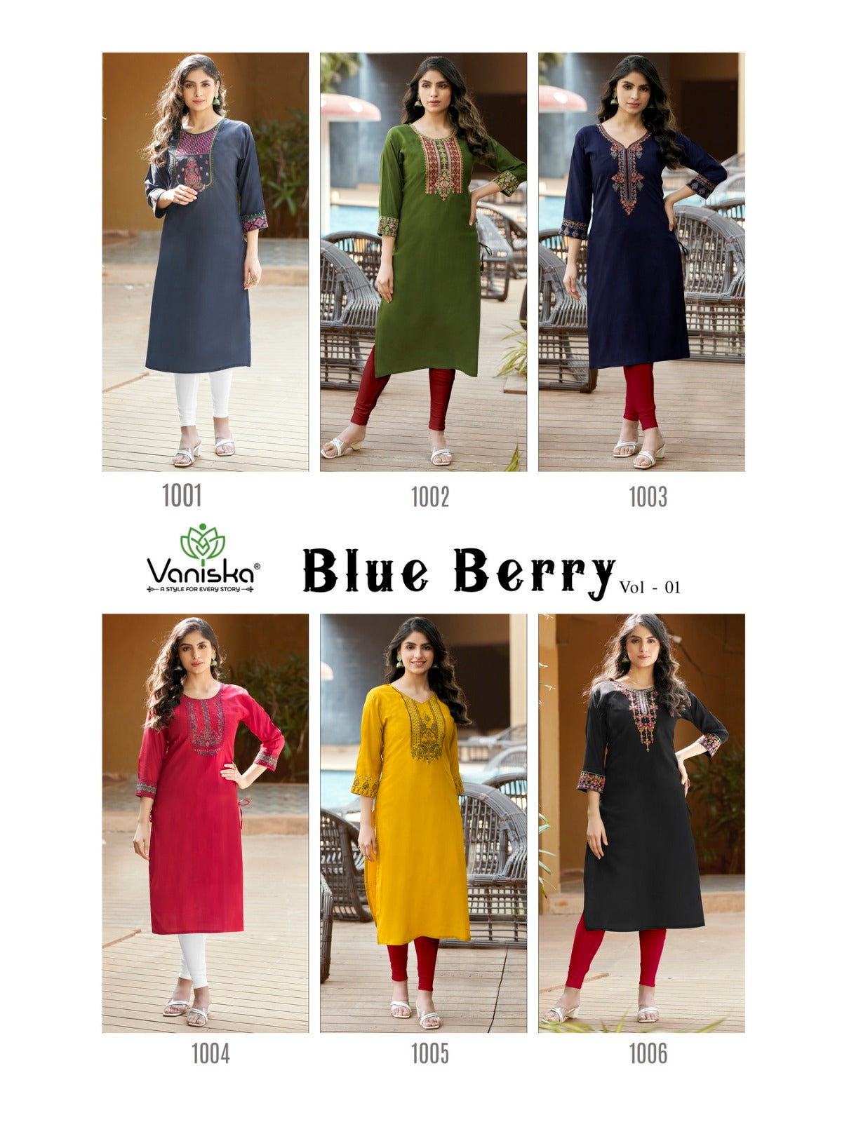 Blue Berry Vol 1 Vaniska Colour Pix Rayon 14Kg Long Straight Kurti