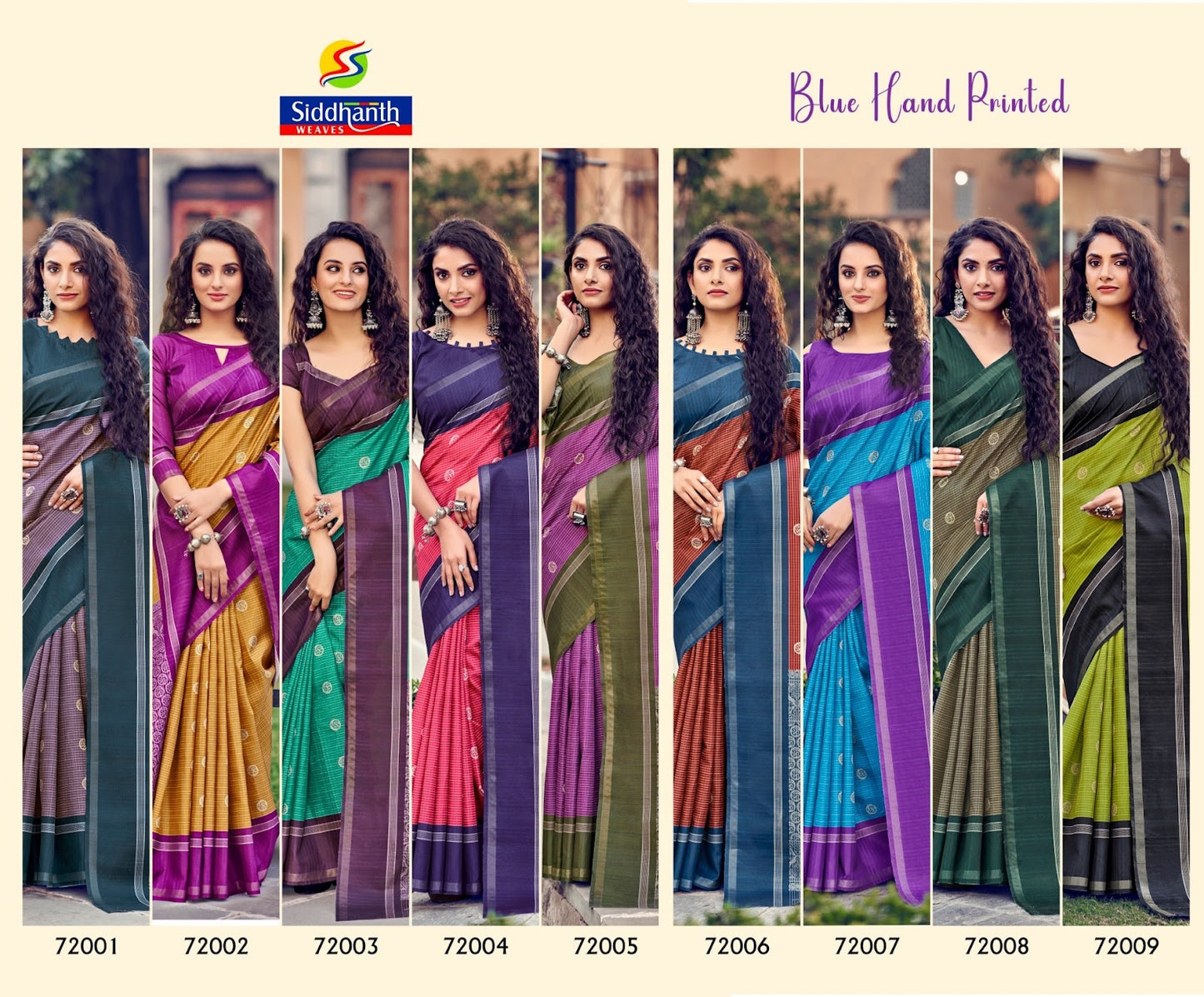 Blue Hand Printed 01 Siddhanth Handloom Sarees Wholesale Price