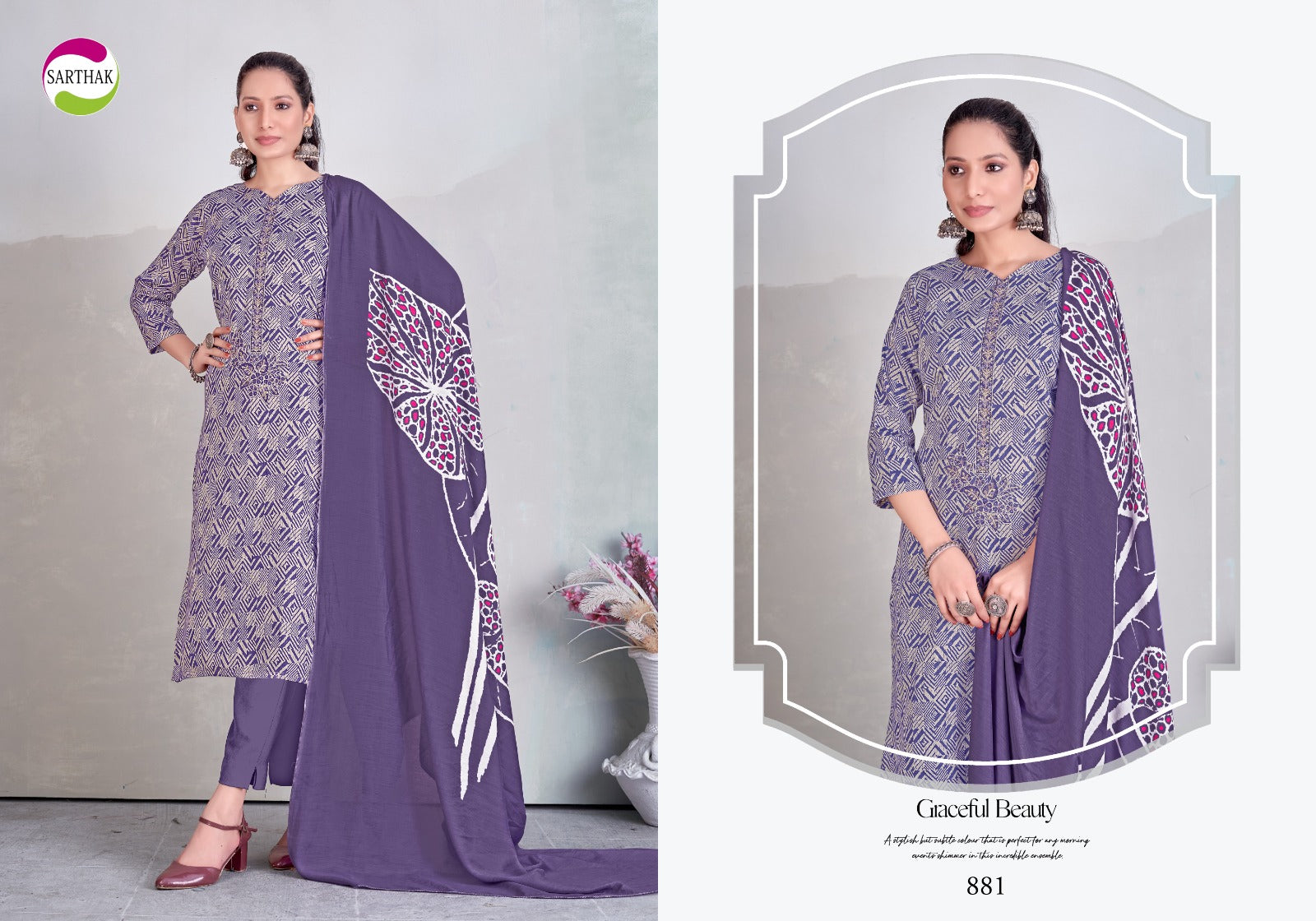 Blueberry Lavender Sarthak Prints Jaam Satin Pant Style Suits