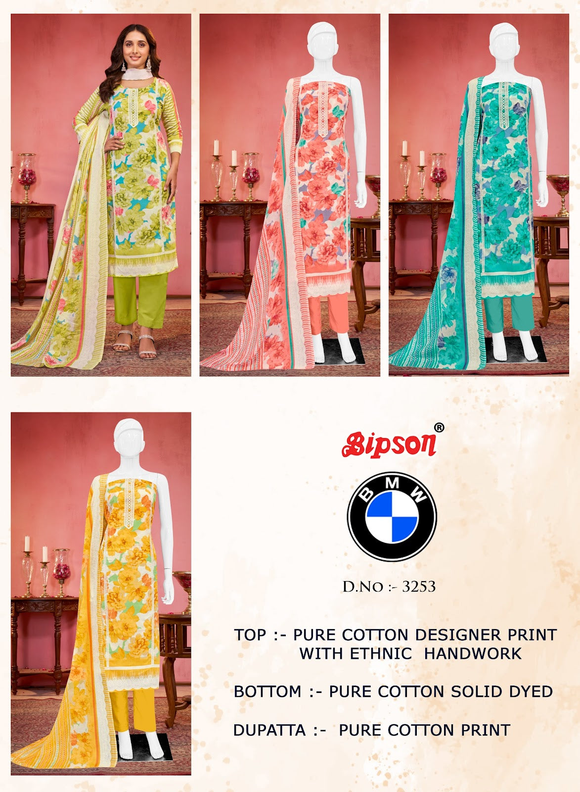 Bmw 3253 Bipson Prints Pure Cotton Pant Style Suits Manufacturer Ahmedabad