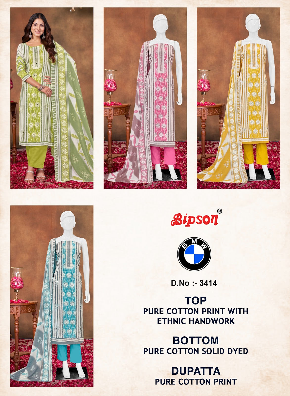 Bmw 3414 Bipson Prints Cotton Dress Material Exporter India