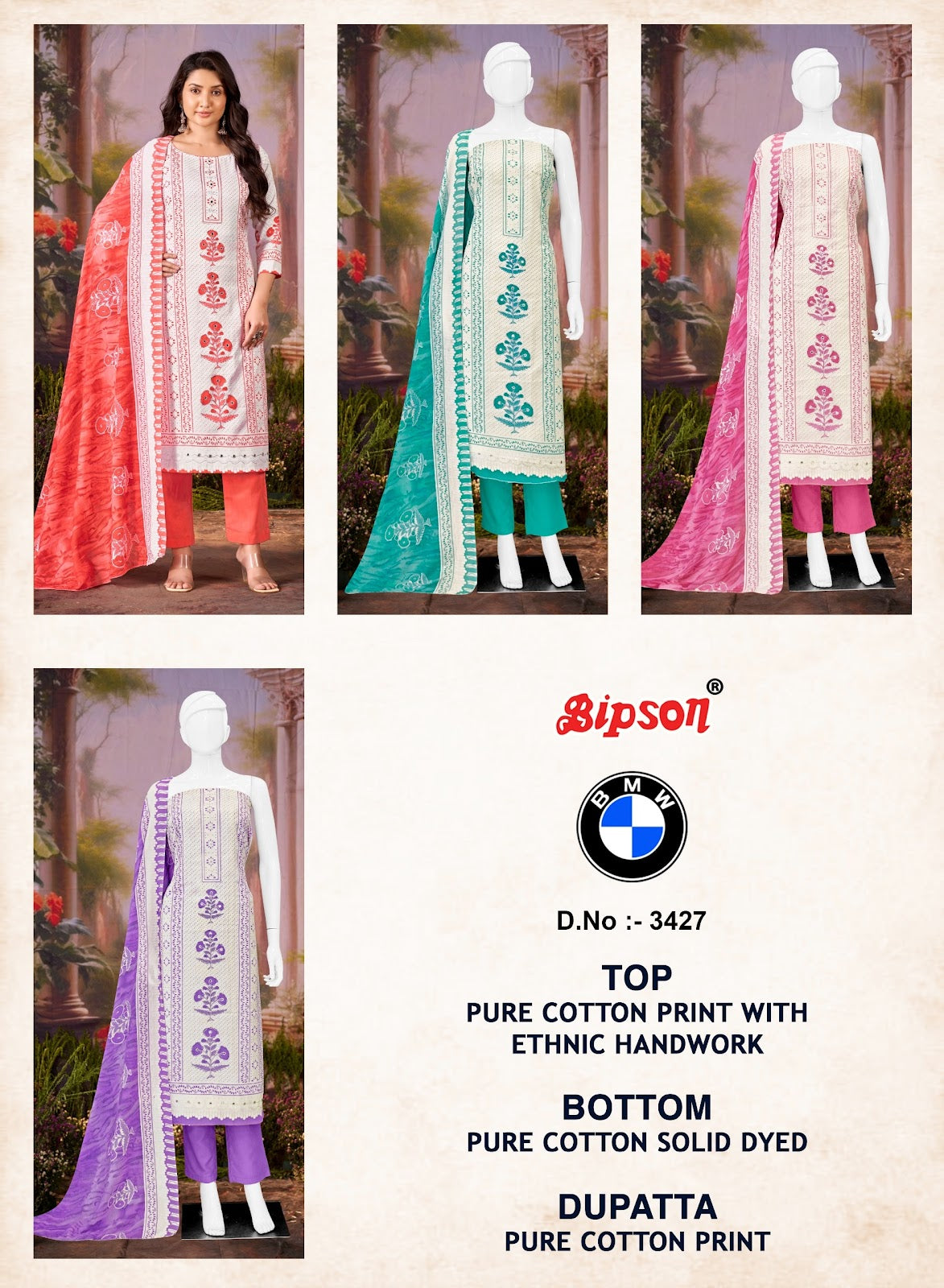 Bmw 3427 Bipson Prints Cotton Dress Material Wholesaler India