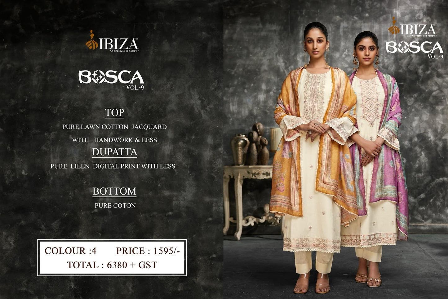 Bosco Vol 9 Ibiza Pure Lawn Pant Style Suits Manufacturer