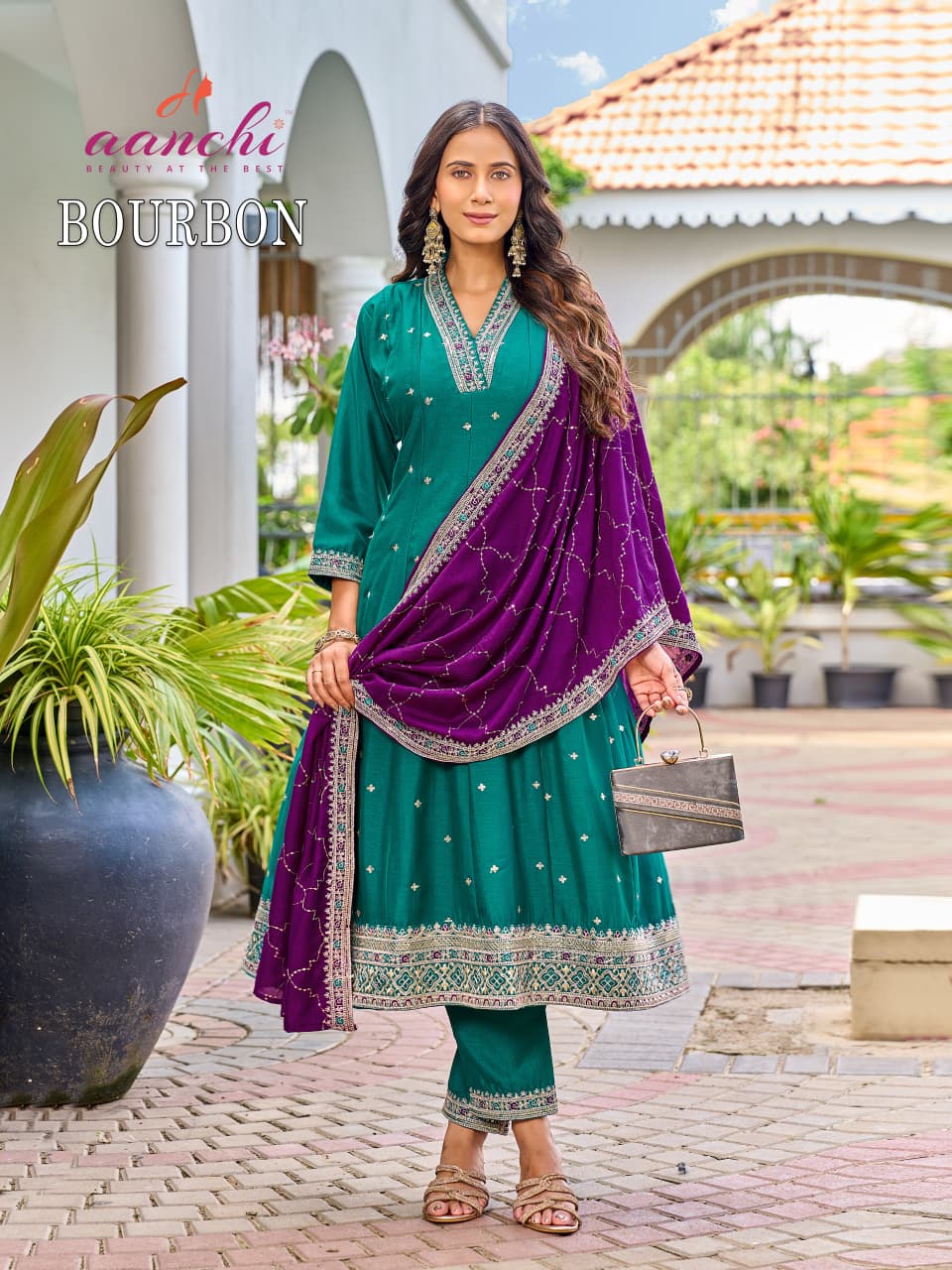 Bourbon Aanchi Vichitra Silk Readymade Anarkali Suits Exporter Gujarat