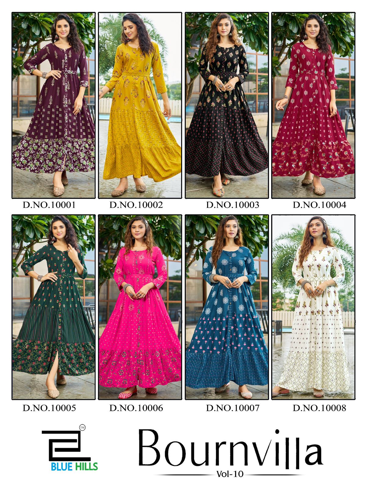 Bournvilla Vol 10 Blue Hills Rayon 14Kg Floor Length Kurtis Supplier Gujarat
