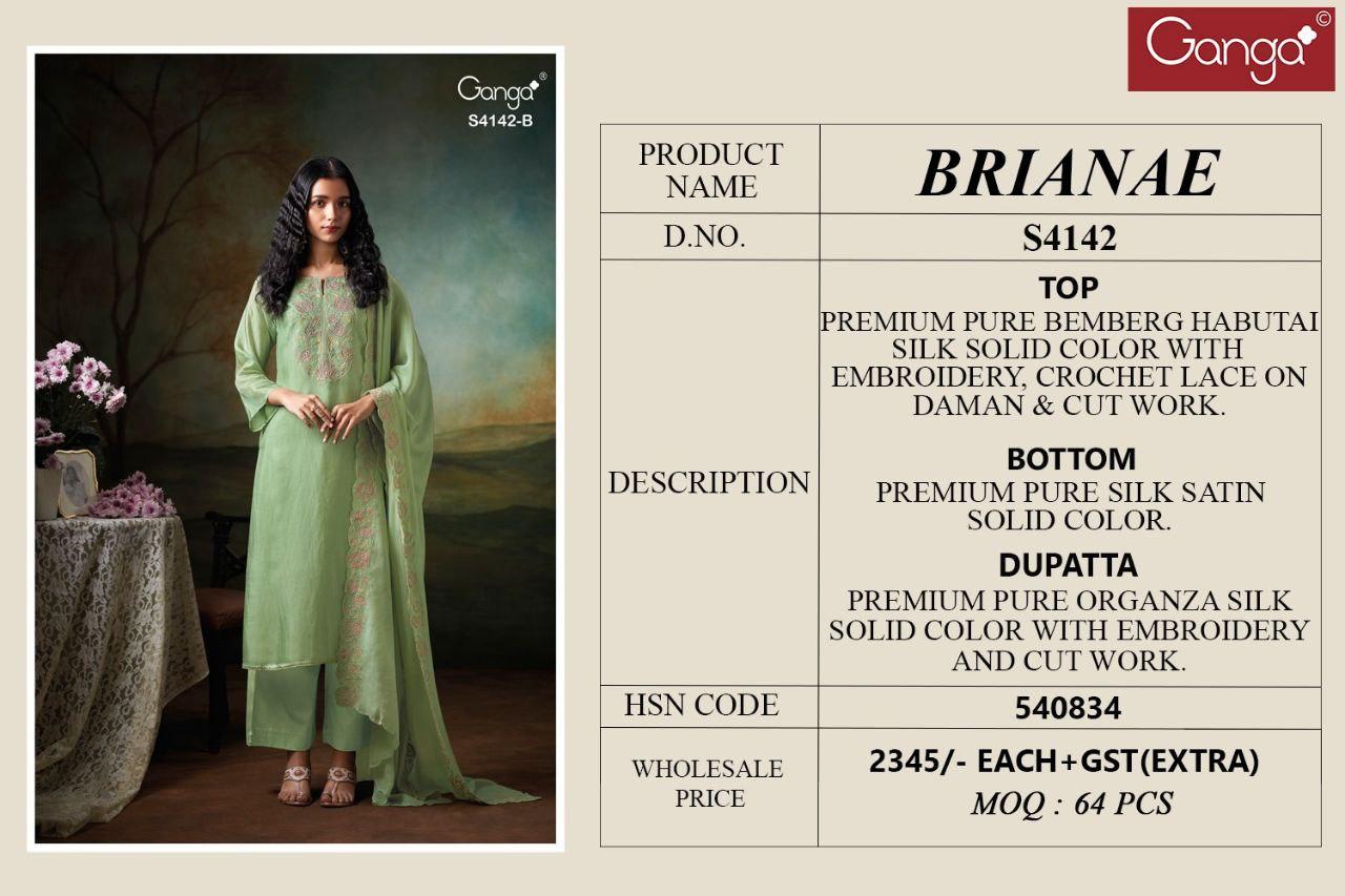Brianae 4142 Ganga Pure Bemberg Salwar Suits Exporter India