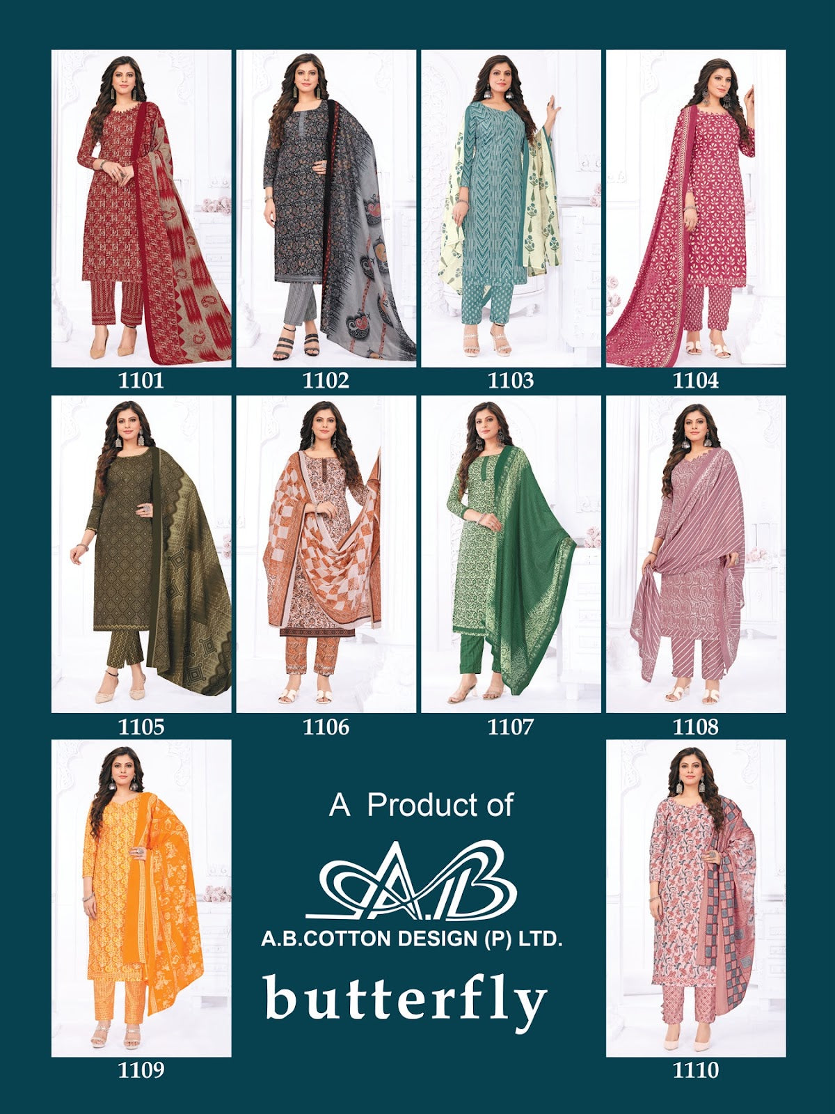 Butterfly Vol 11 Ab Pure Cotton Readymade Pant Style Suits Supplier India