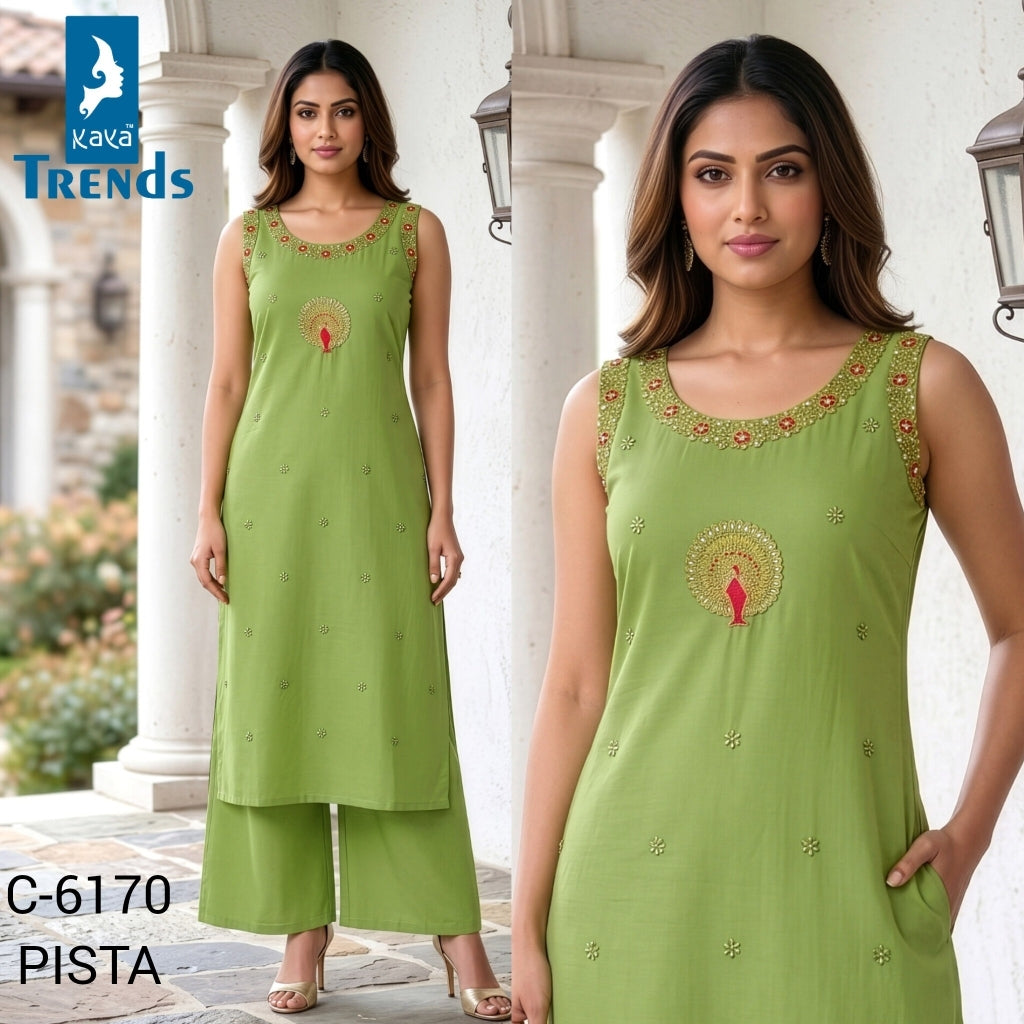 C 6170 New Colors Kaya Trends Dhabu Cotton Kurti Plazzo Set Exporter Gujarat
