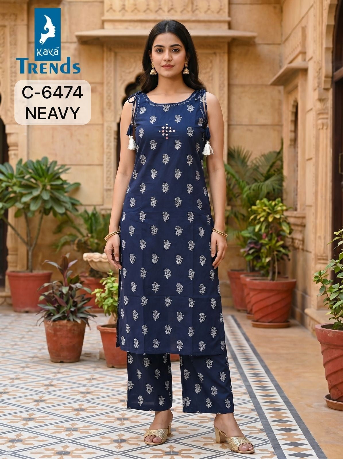C 6474 Kaya Trends Cotton Kurti Plazzo Set Supplier Gujarat
