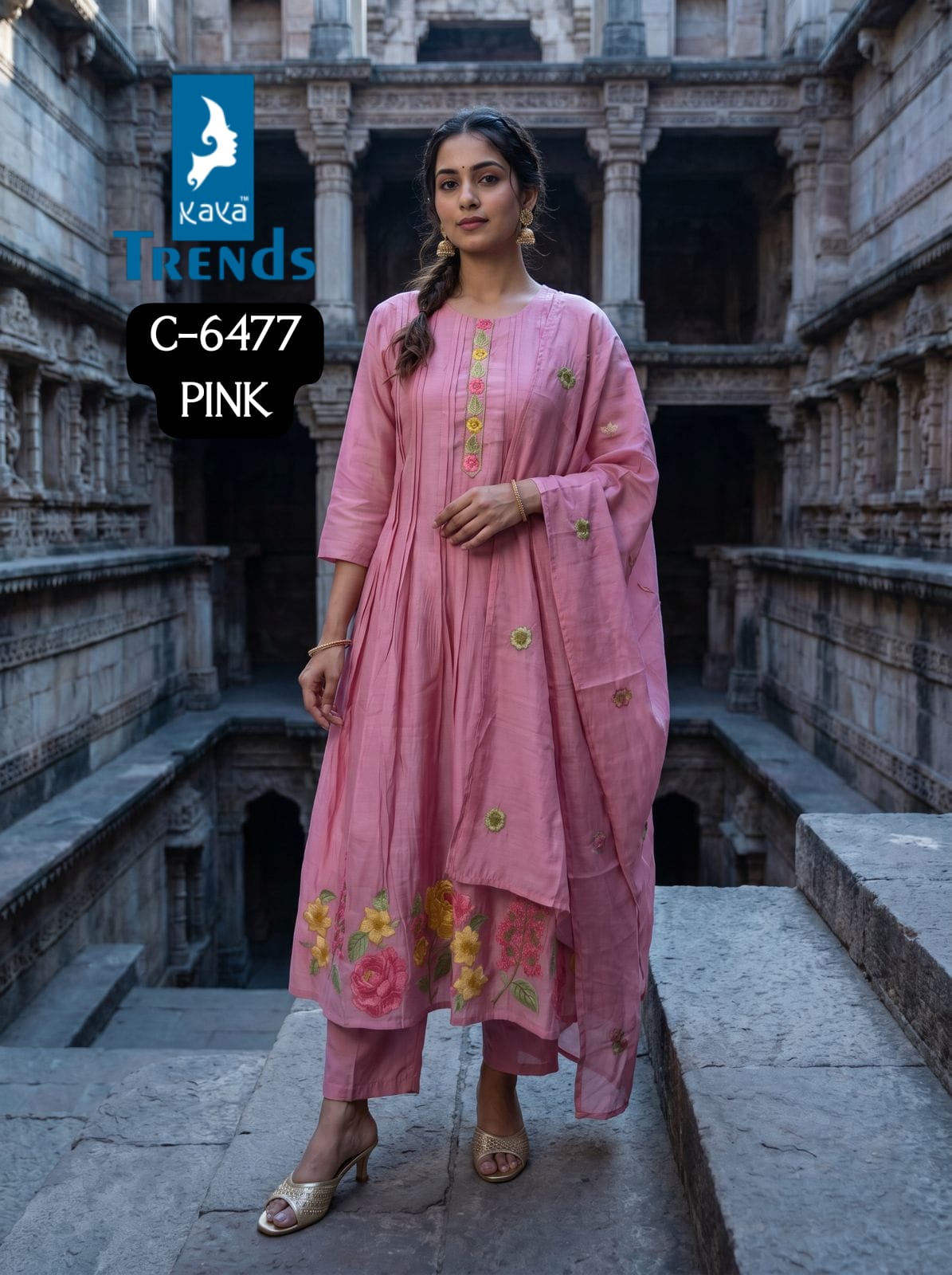 C 6477 Kaya Trends Chanderi Readymade Anarkali Suits Exporter Ahmedabad