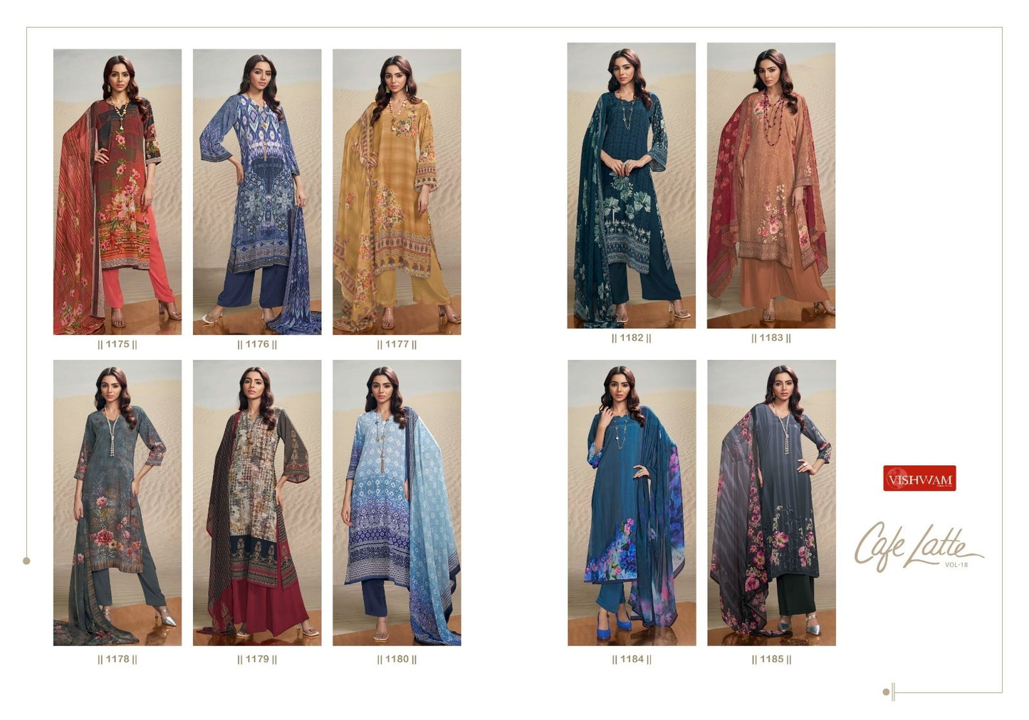 Cafe Latte Vol 18 Vishwam Fabrics Crape Pant Style Suits Manufacturer India