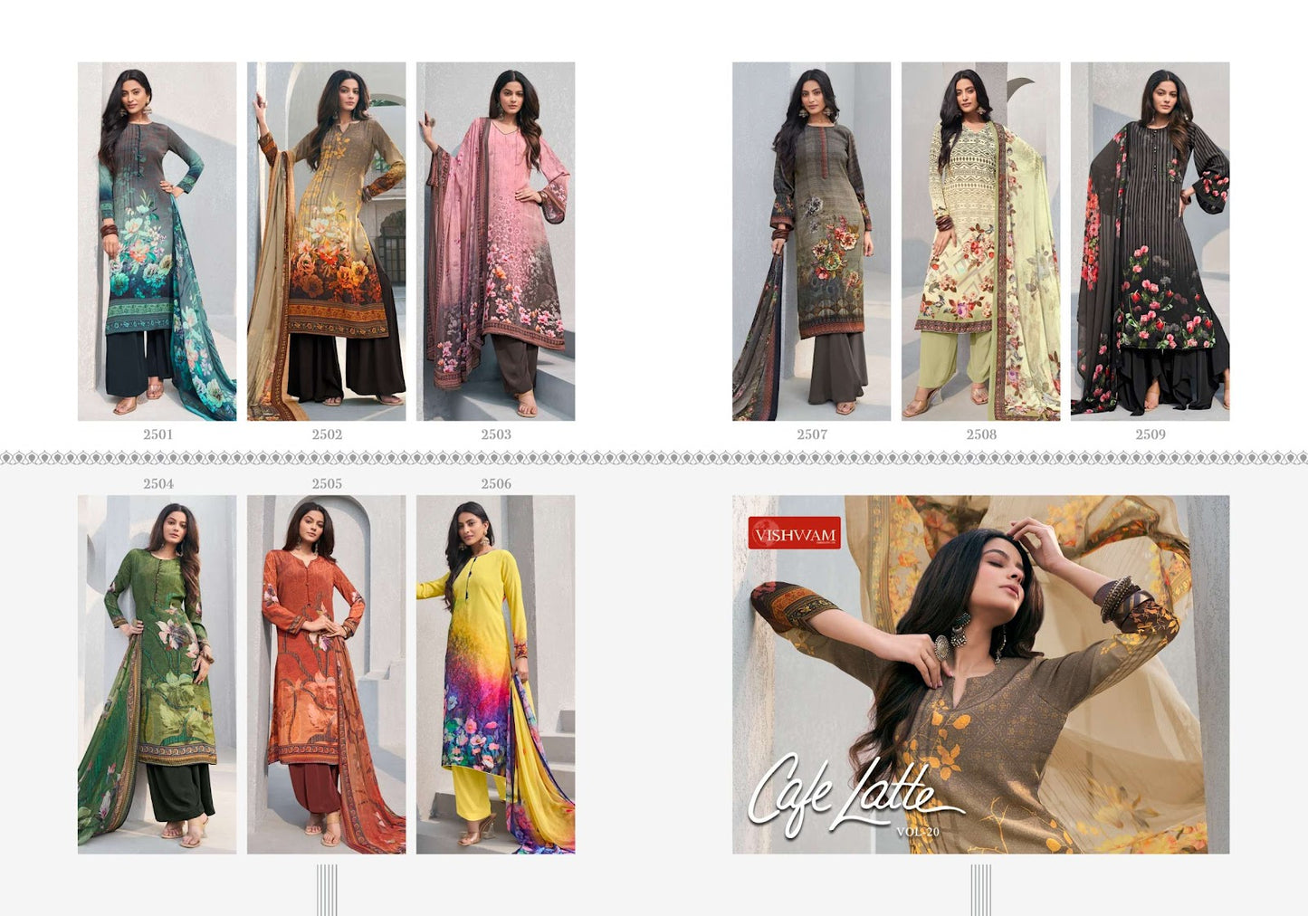 Cafe Latte Vol 20 Vishwam Fabrics Crape Pant Style Suits Supplier Ahmedabad