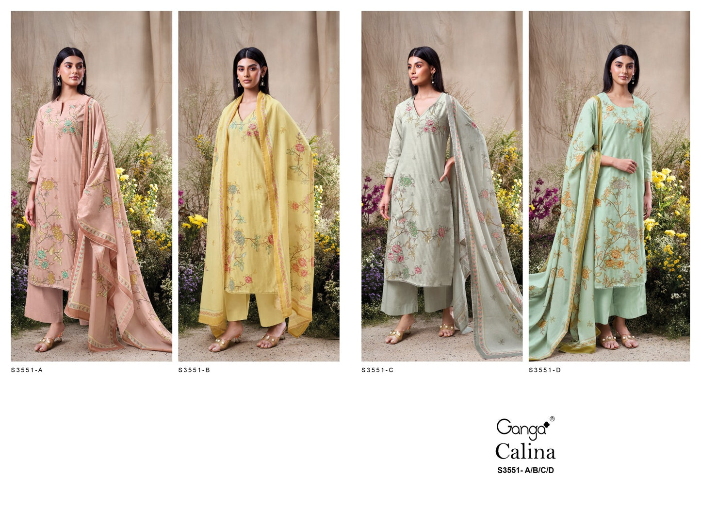 Calina 3551 Ganga Cotton Plazzo Style Suits Wholesale Price