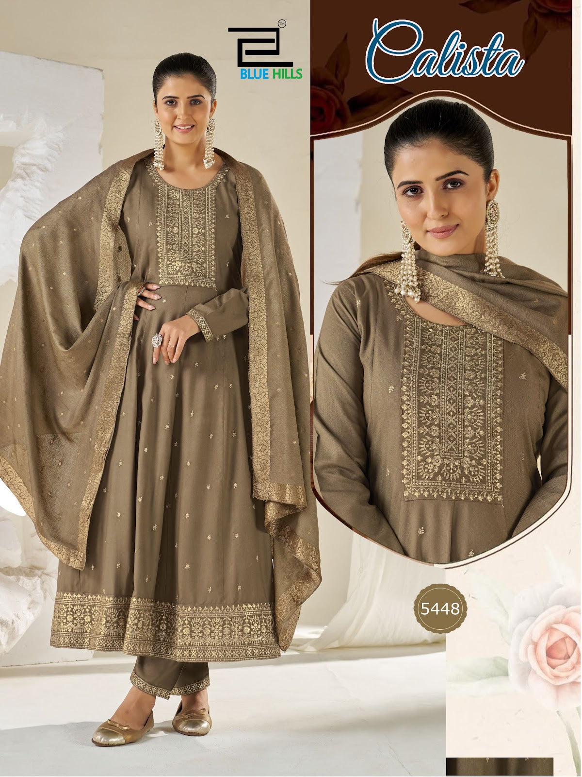 Calista Blue Hills Rayon Readymade Anarkali Suits Supplier Gujarat