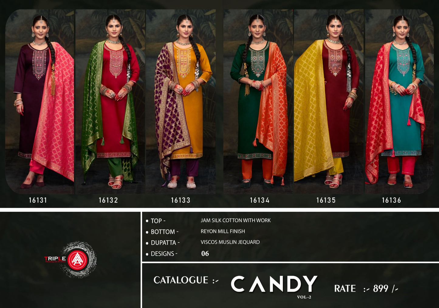 Candy Vol 2 Triple Aaa Jam Silk Pant Style Suits Wholesale Rate