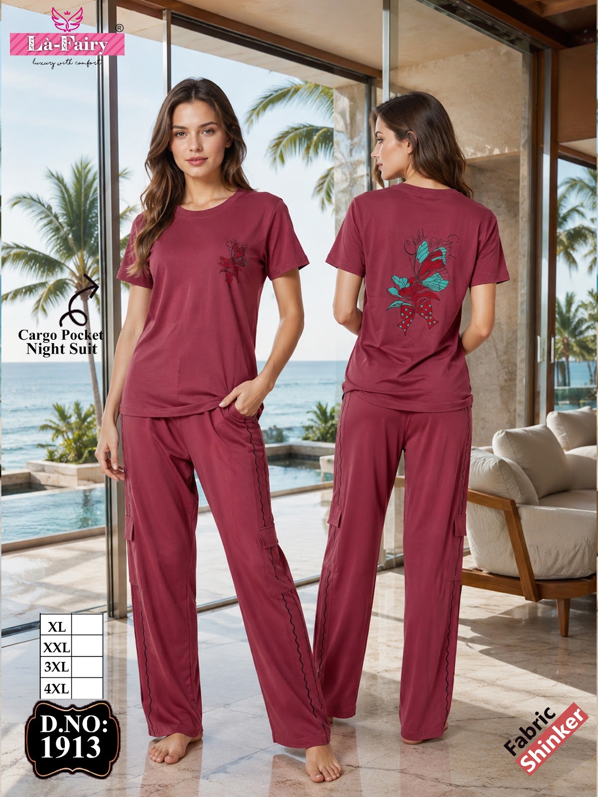 Cargo Pocket Design 1913 La Fairy Sinker Pyjama Night Suits Manufacturer India