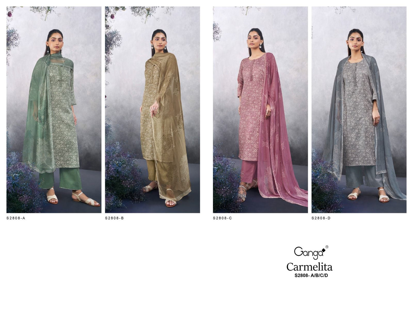 Carmelita 2808 Ganga Cotton Silk Plazzo Style Suits Manufacturer Gujarat