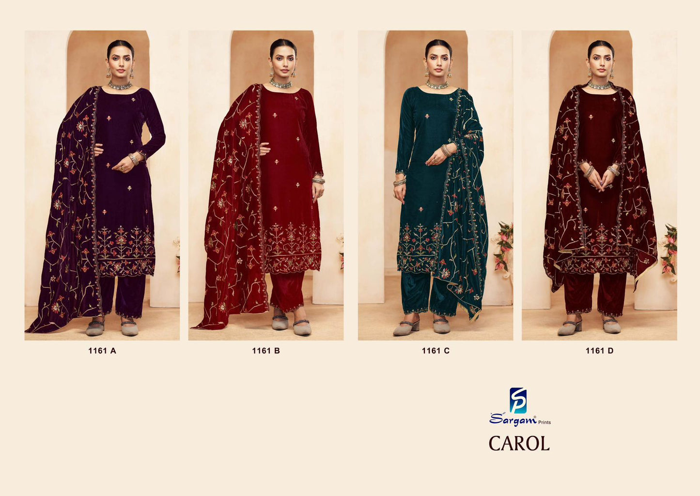 Carol 1161 Sargam Prints Velvet Suits Supplier