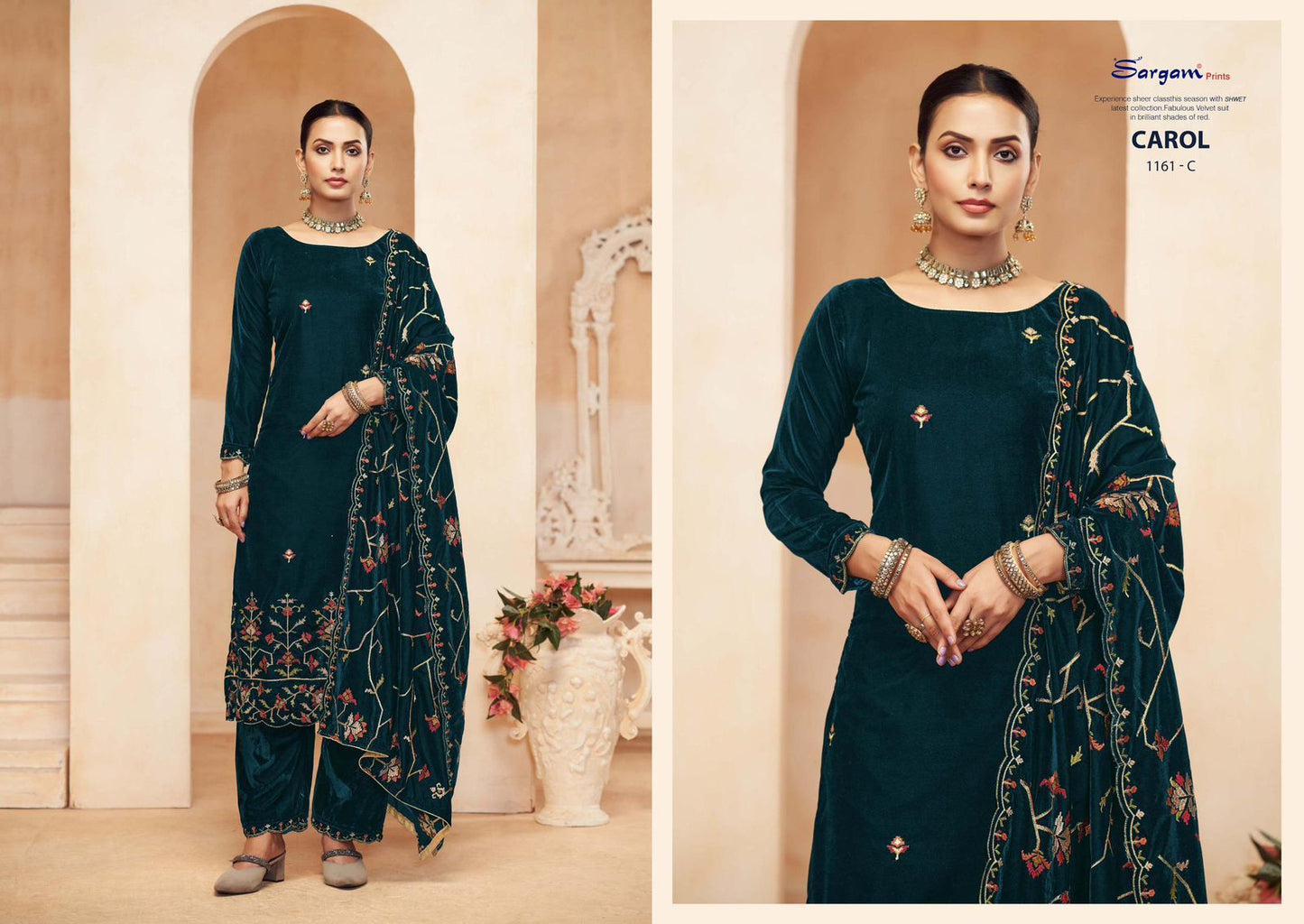 Carol 1161 Sargam Prints Velvet Suits Supplier