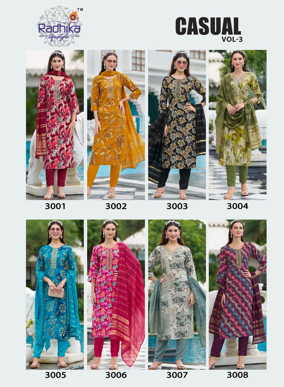 Casual Vol 3 Radhika Lifestyle Reyon Readymade Pant Style Suits Exporter Gujarat