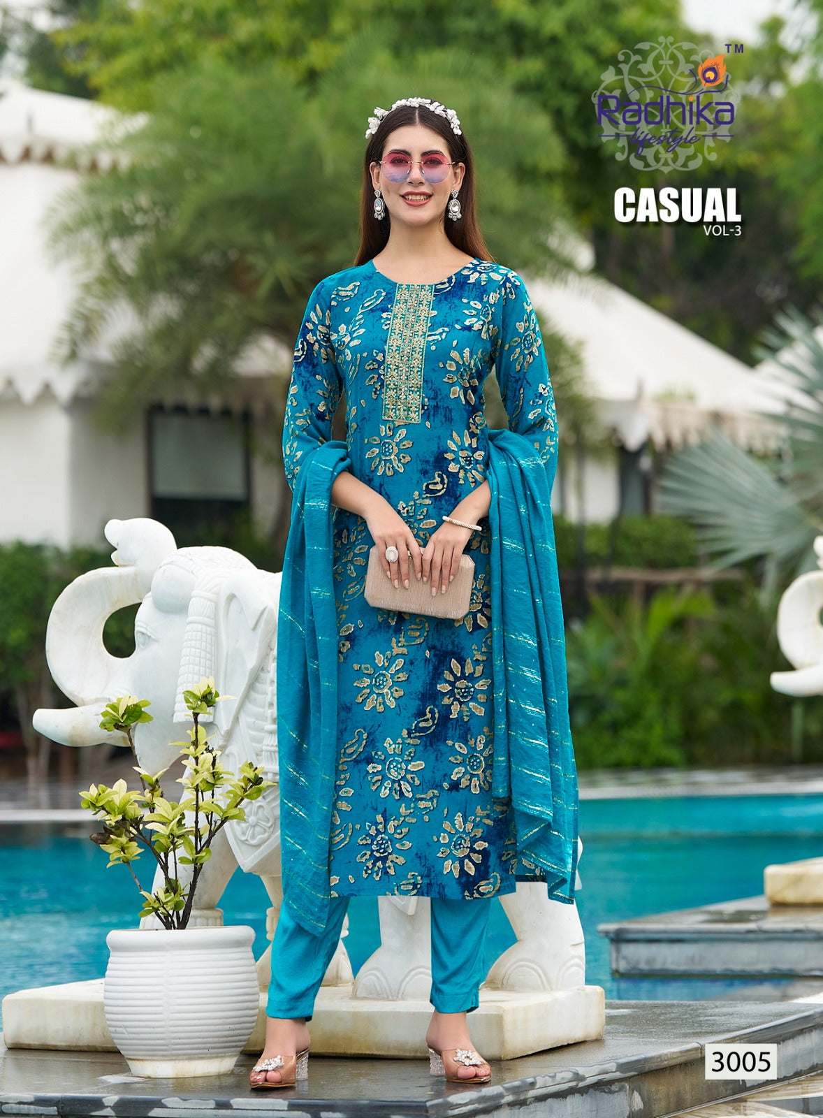 Casual Vol 3 Radhika Lifestyle Reyon Readymade Pant Style Suits Exporter Gujarat