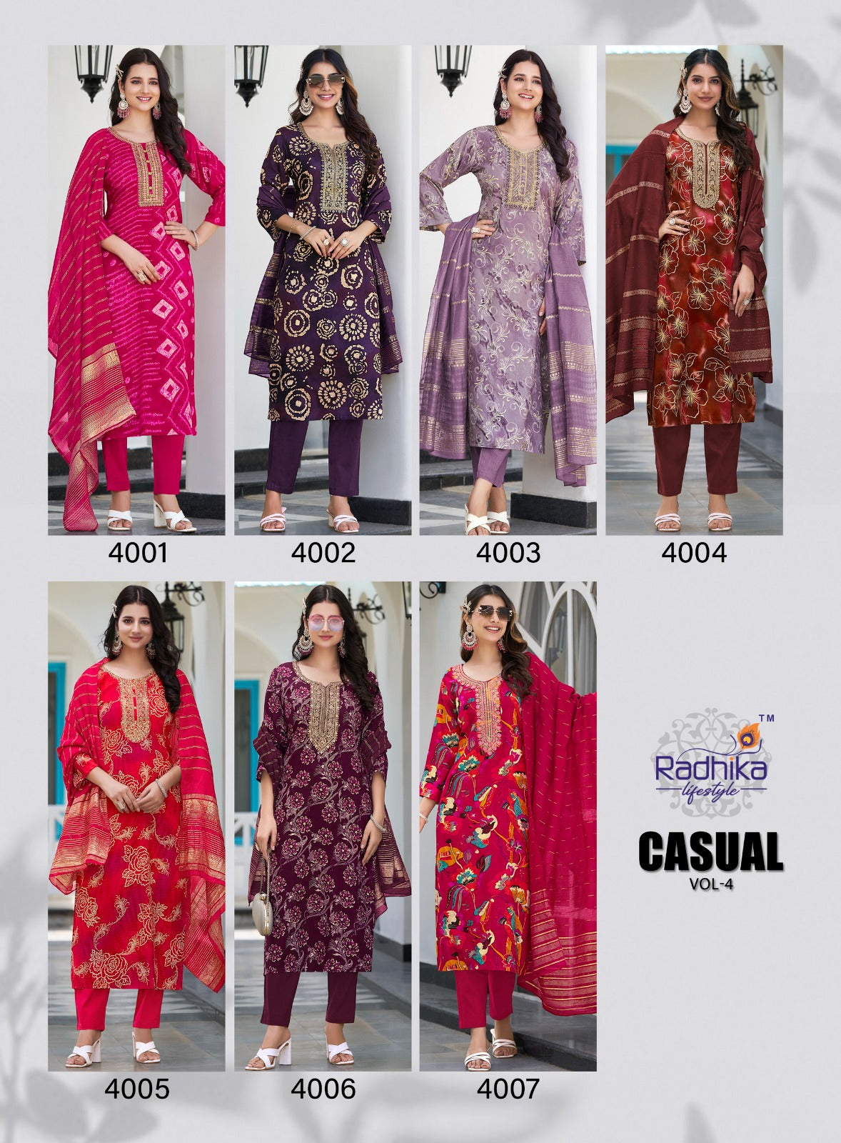 Casual Vol 4 Radhika Lifestyle Heavy Reyon Readymade Pant Style Suits Exporter Gujarat