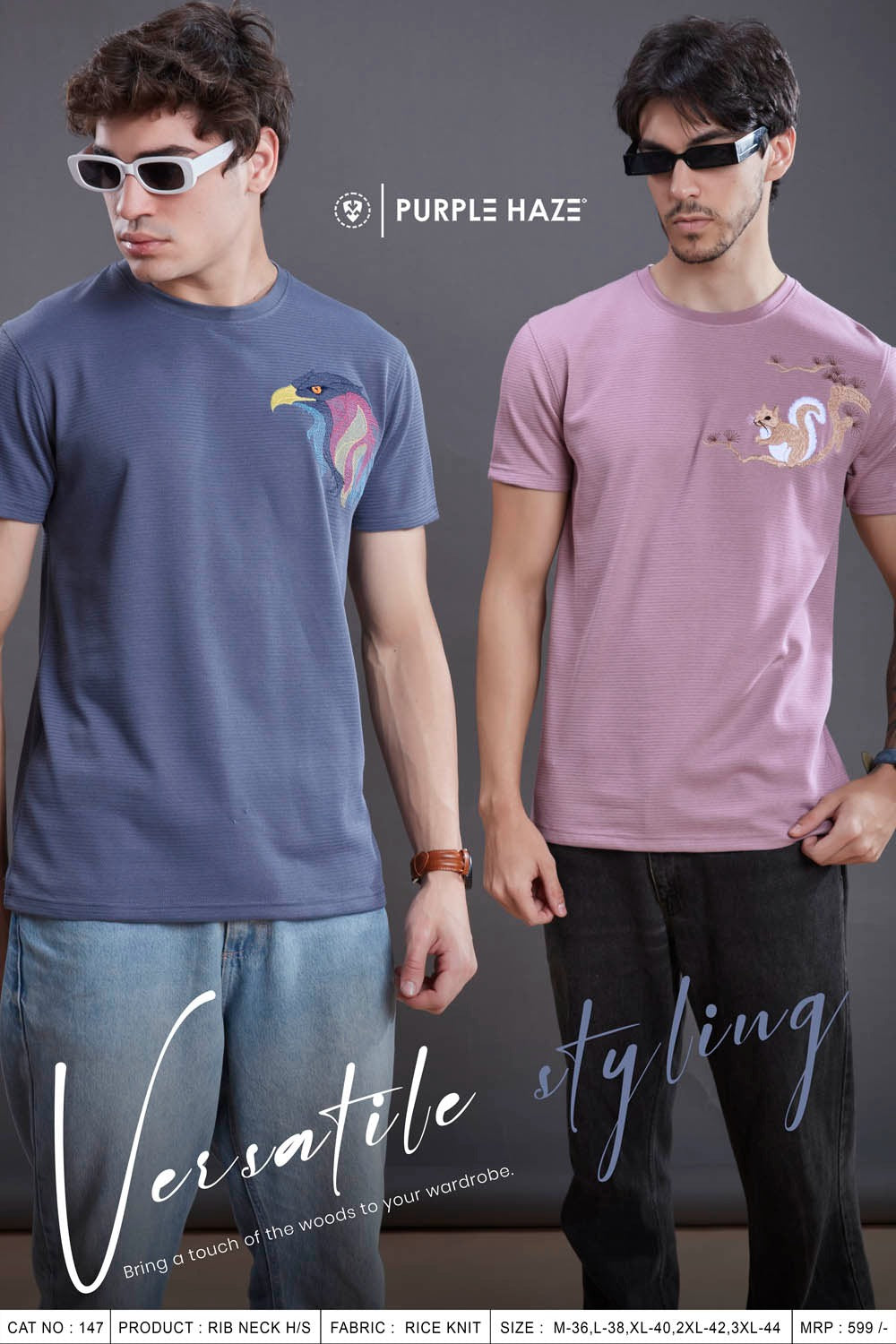 Cat 147 Purple Haze Rice Knit Mens Tshirts Exporter Gujarat
