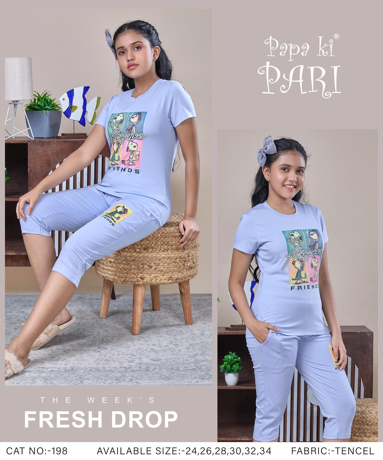 Cat 198 Papa Ki Pari Tencil Girls Capri Night Suits Wholesaler Ahmedabad