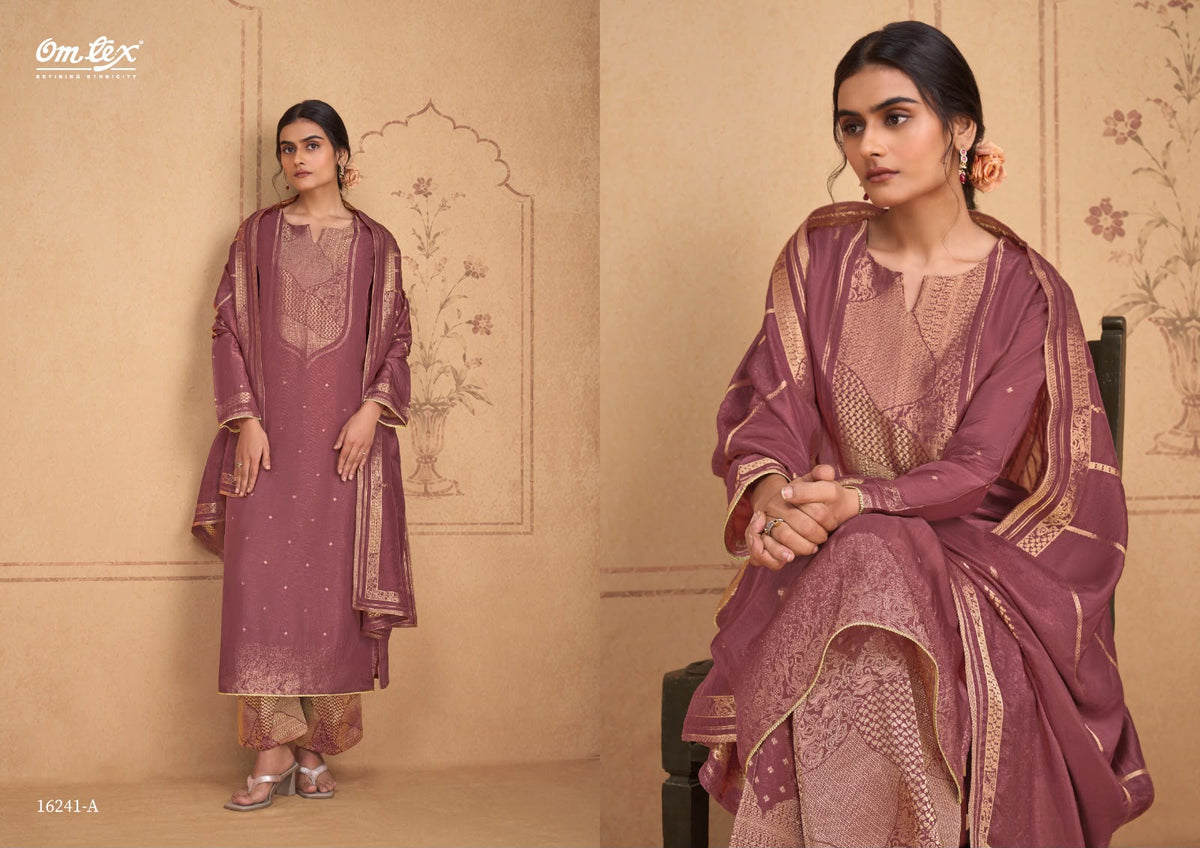 Celeste Omtex Silk Jacquard Pant Style Suits Wholesaler Gujarat