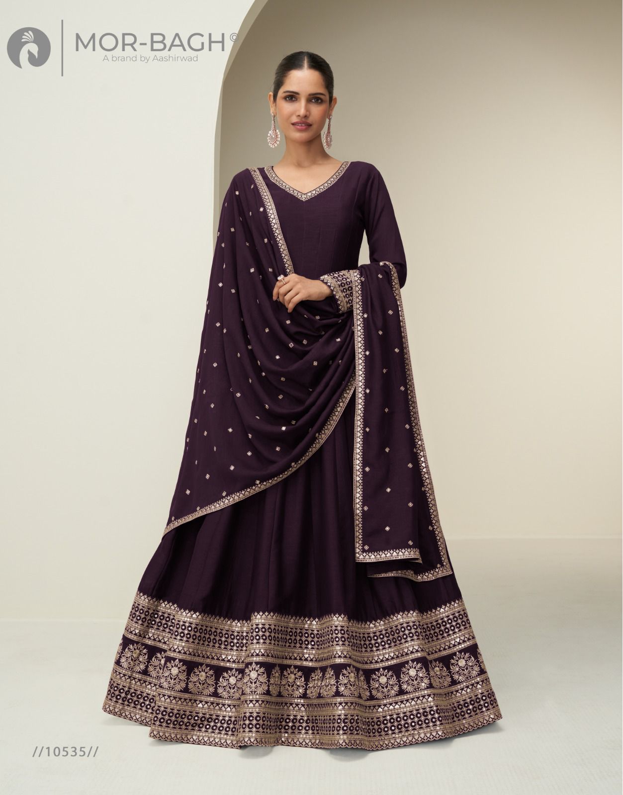 Chandrika Aashirwad Creation Mor Bagh Silk Gown Dupatta Set Wholesale Price