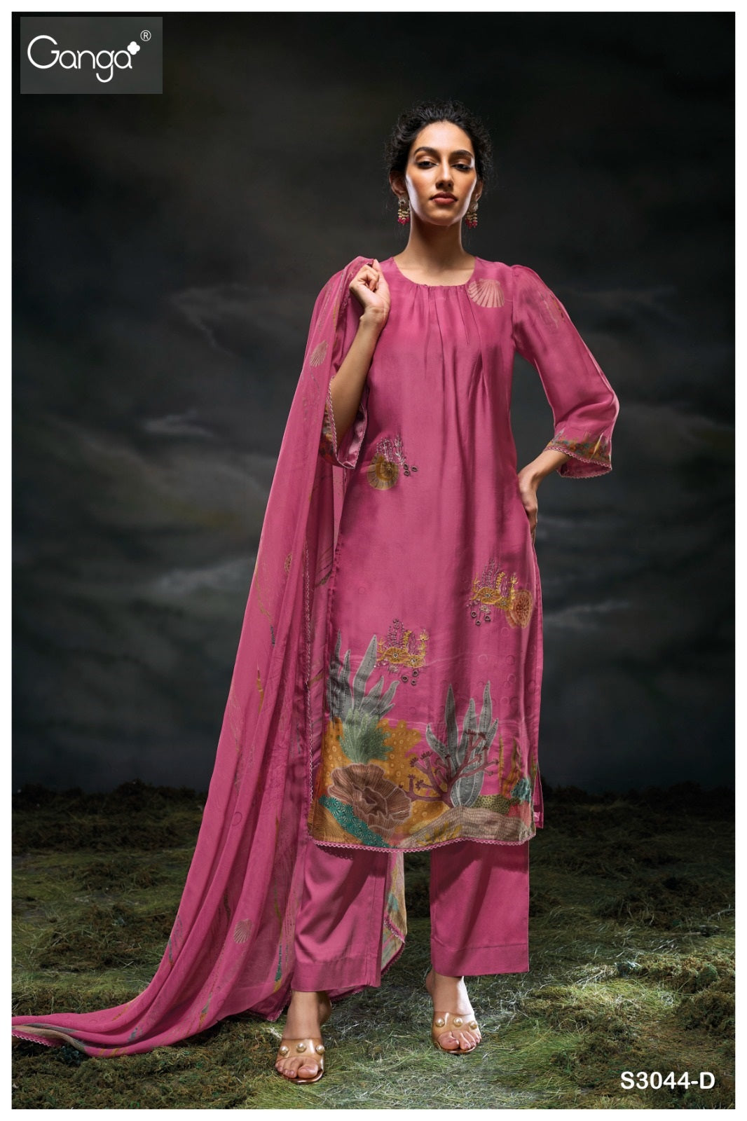 Charaya 3044 Ganga Bemberg Silk Plazzo Style Suits Manufacturer