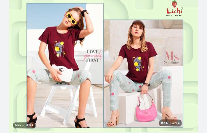 Charmee Pihu Lichi Hosiery Cotton Capri Pyjama Night Suits Supplier Ahmedabad
