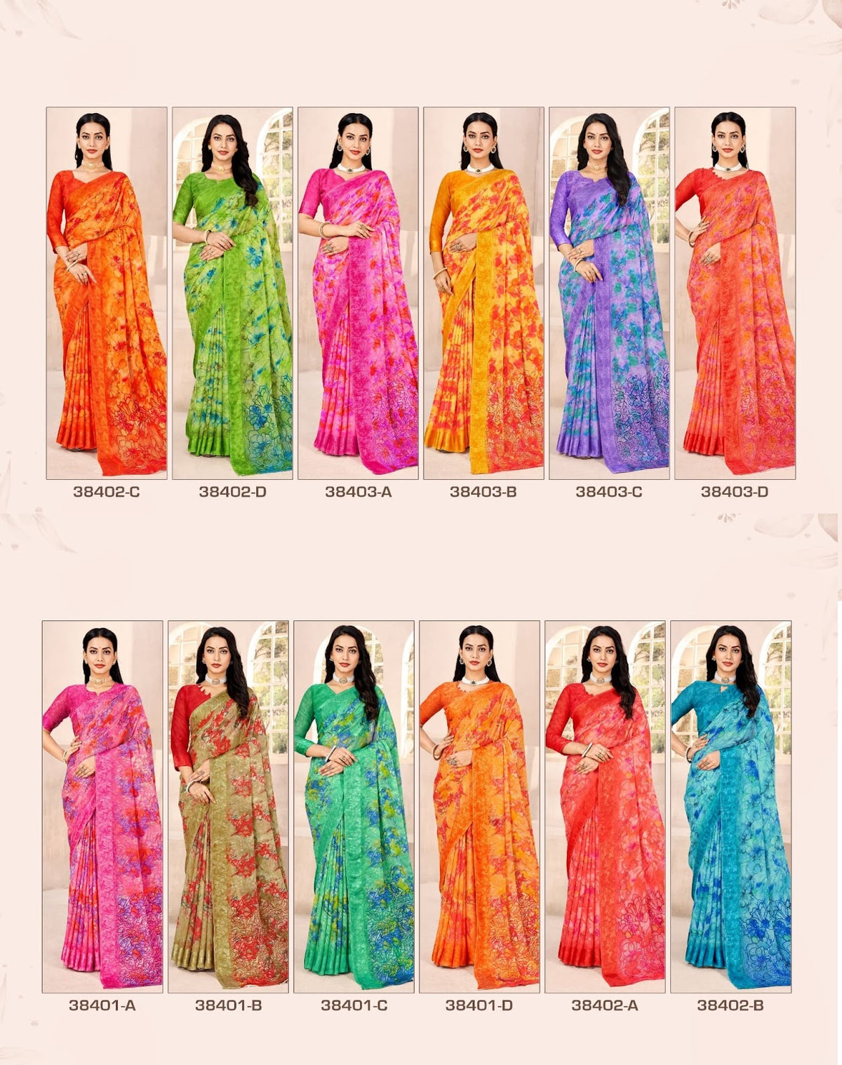 Cherry Vol 41 38401A-38403D Ruchi Chiffon Sarees Wholesale Price