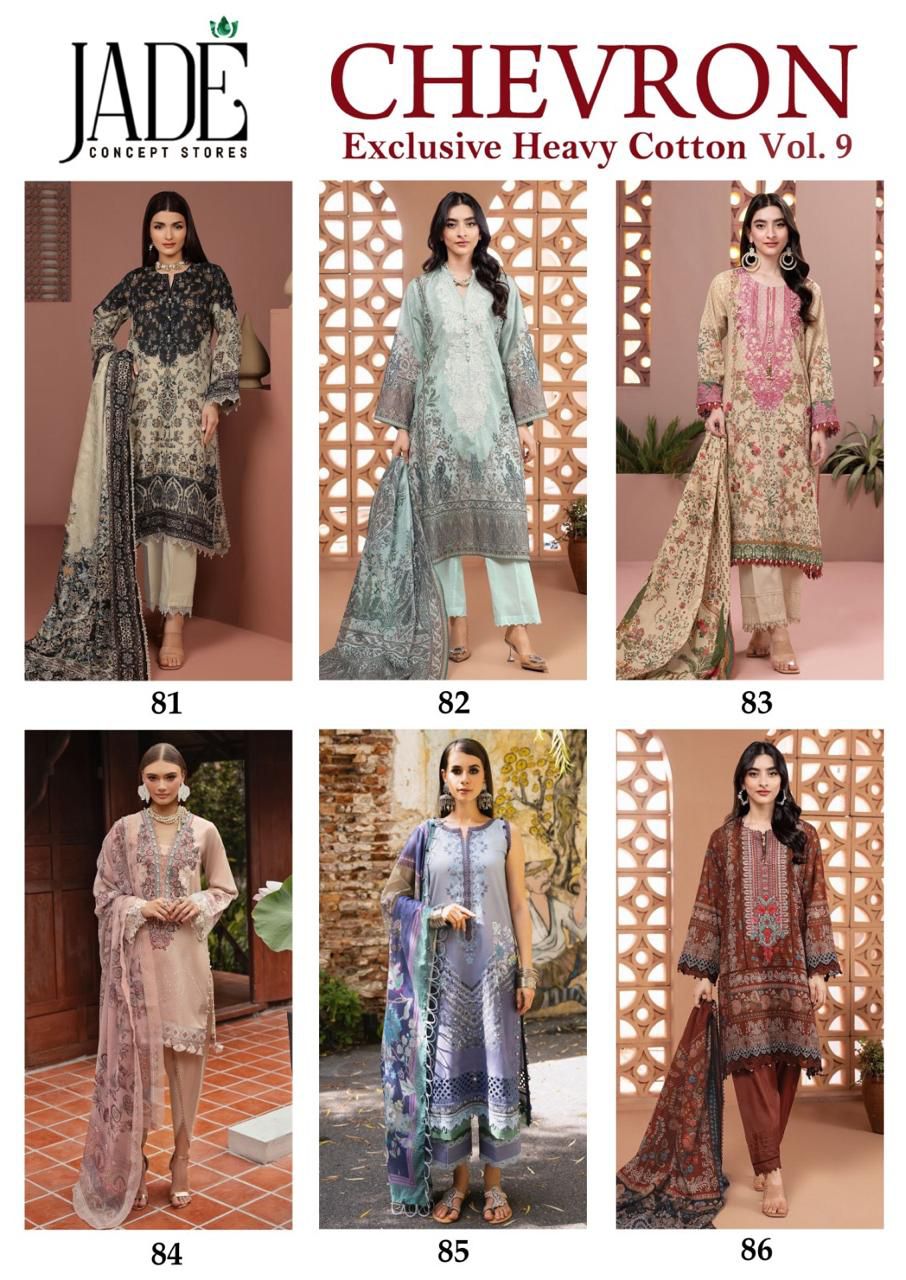 Chevron Exclusive Heavy Cotton Vol 9 Jade Lawn Karachi Salwar Suits Manufacturer Ahmedabad