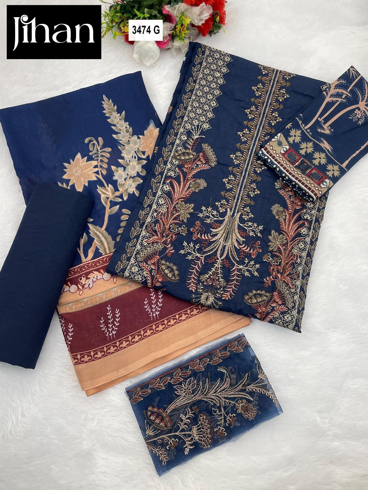 Chevron Luxury Lawn Collection 3374 Jihan Pure Lawn Pakistani Salwar Suits Supplier Ahmedabad