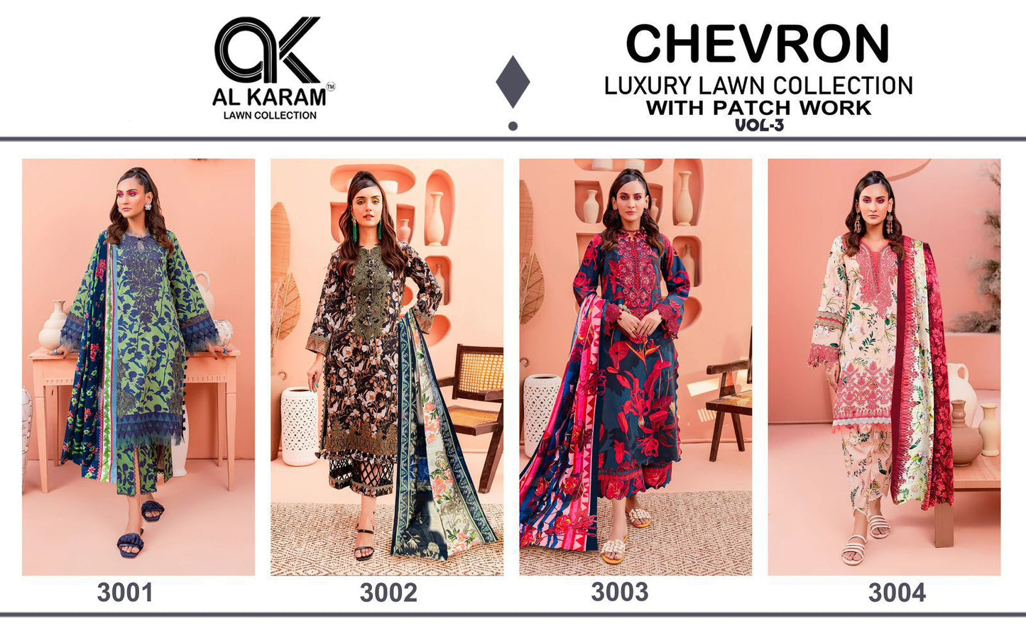 Chevron Luxury Lawn Collection Vol 3 Al Karam Cotton Karachi Salwar Suits Manufacturer