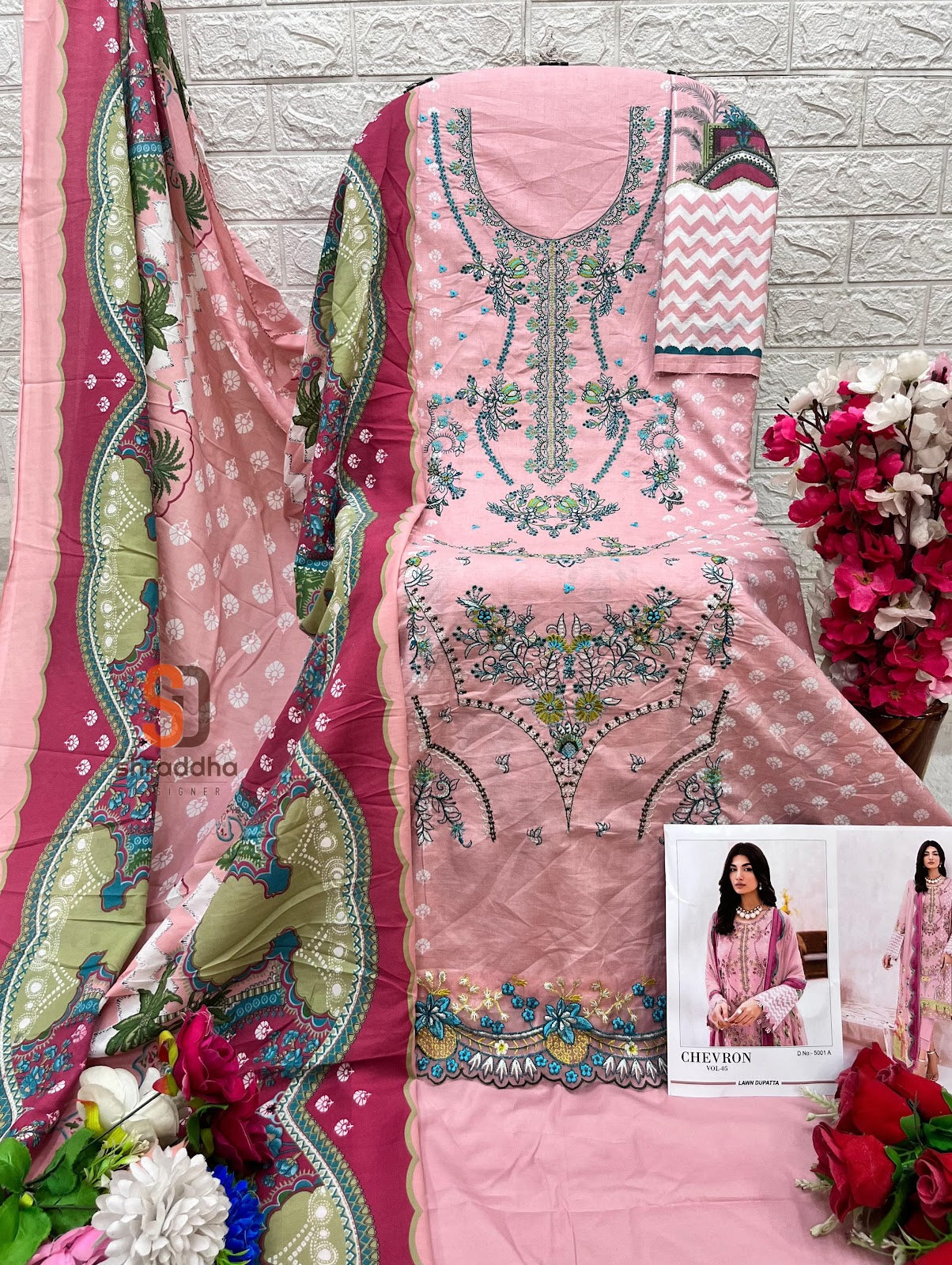 Chevron Vol 4 4001 Shraddha Designer Cotton Pakistani Patch Work Suits Exporter