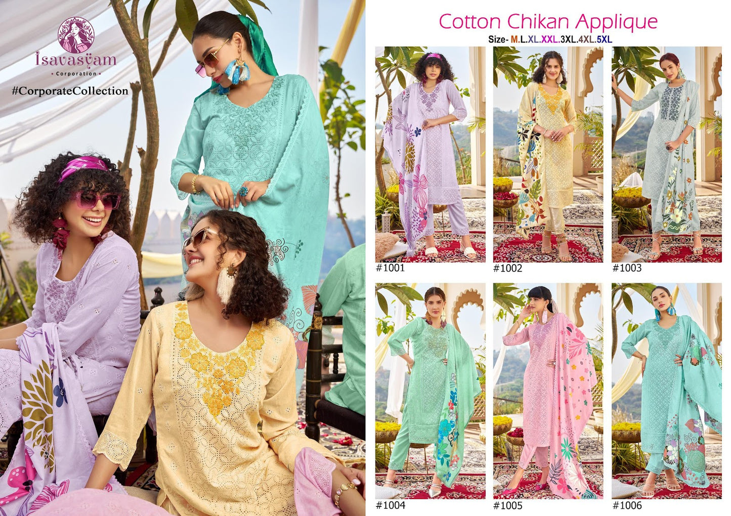 Chikan Applique Isavasyam Cambric Cotton Readymade Pant Style Suits