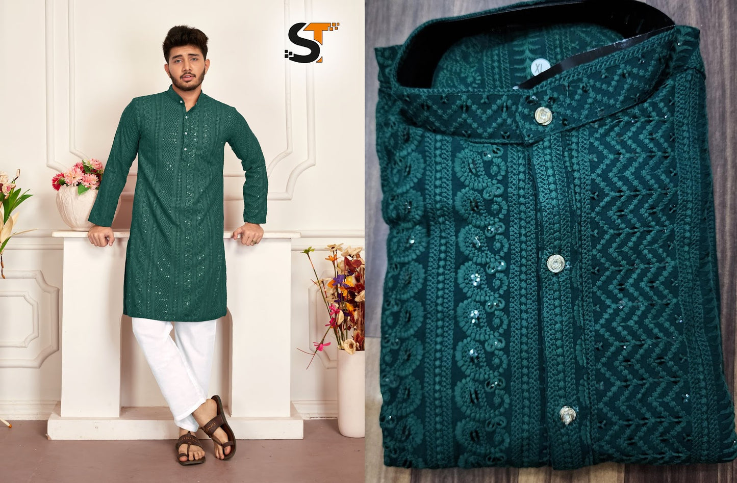 Chikan Work Salas Rayon 14Kg Mens Kurta Supplier Gujarat