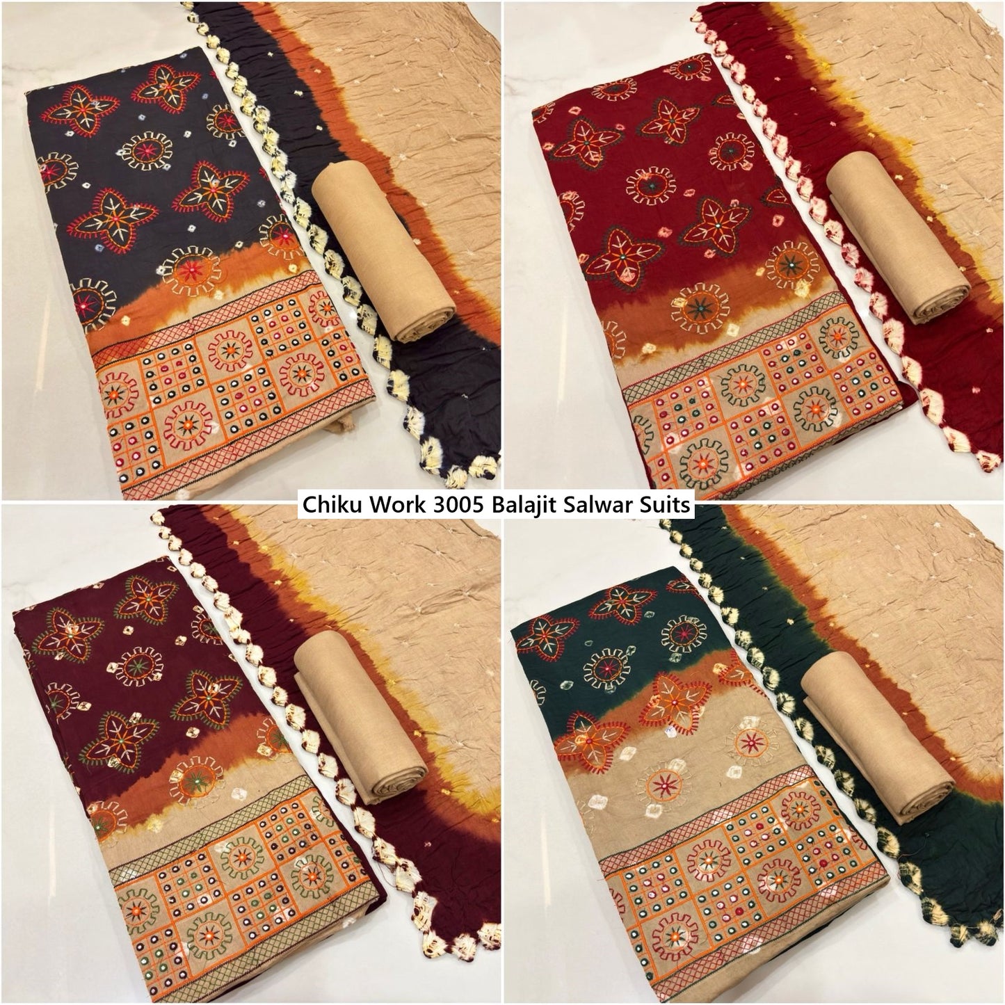 Chiku Work 3005 Balajit Satin Salwar Suits Supplier India
