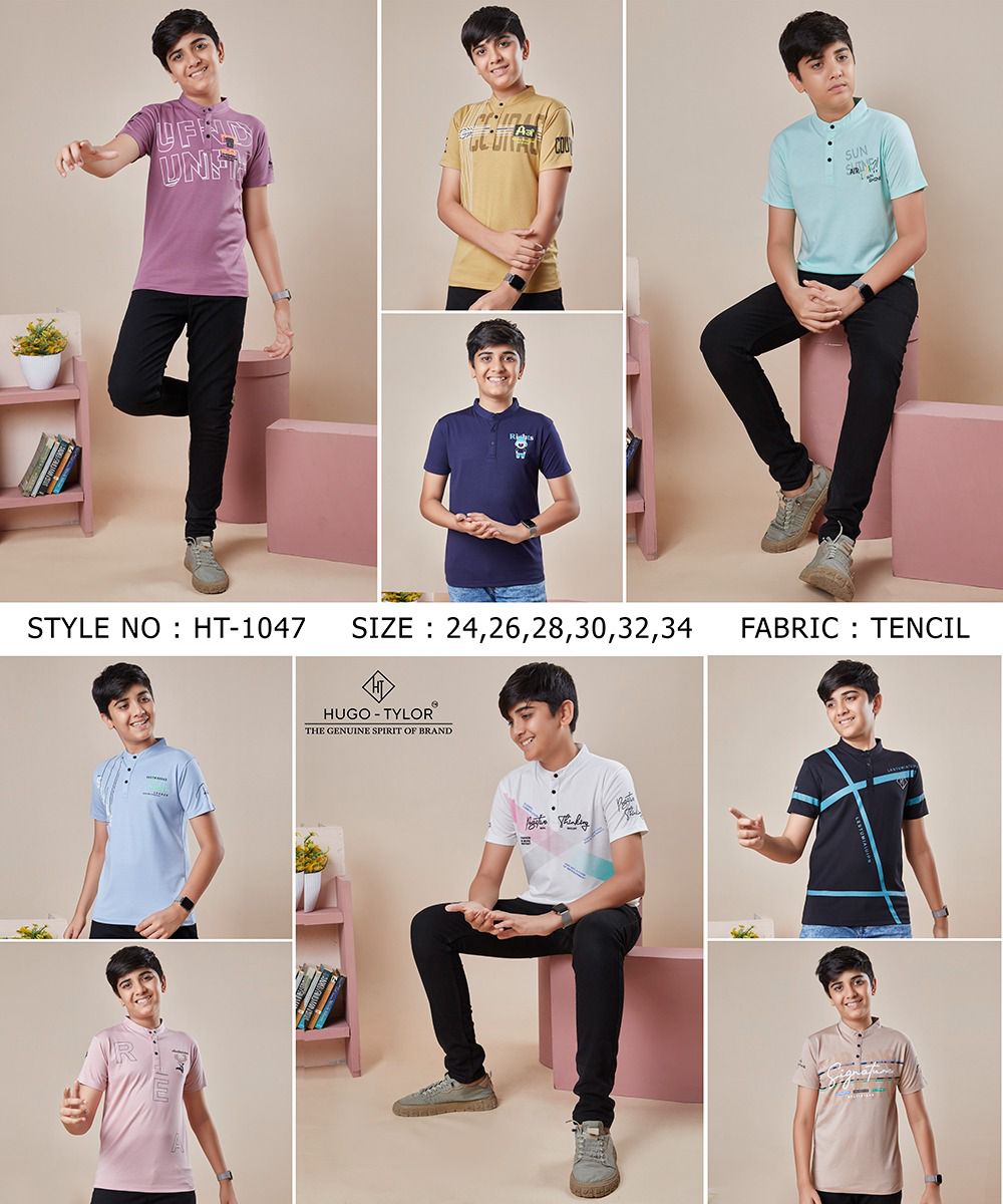 Chinese Collar Ht 1047 Hugo Tylor Lycra Tencil Boys Tshirt Wholesale Rate