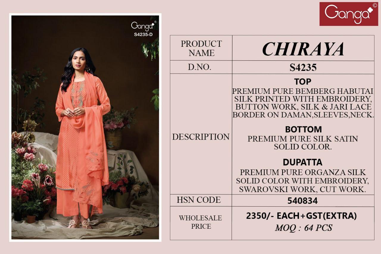 Chiraya 4235 Ganga Bemberg Plazzo Style Suits Wholesale Rate