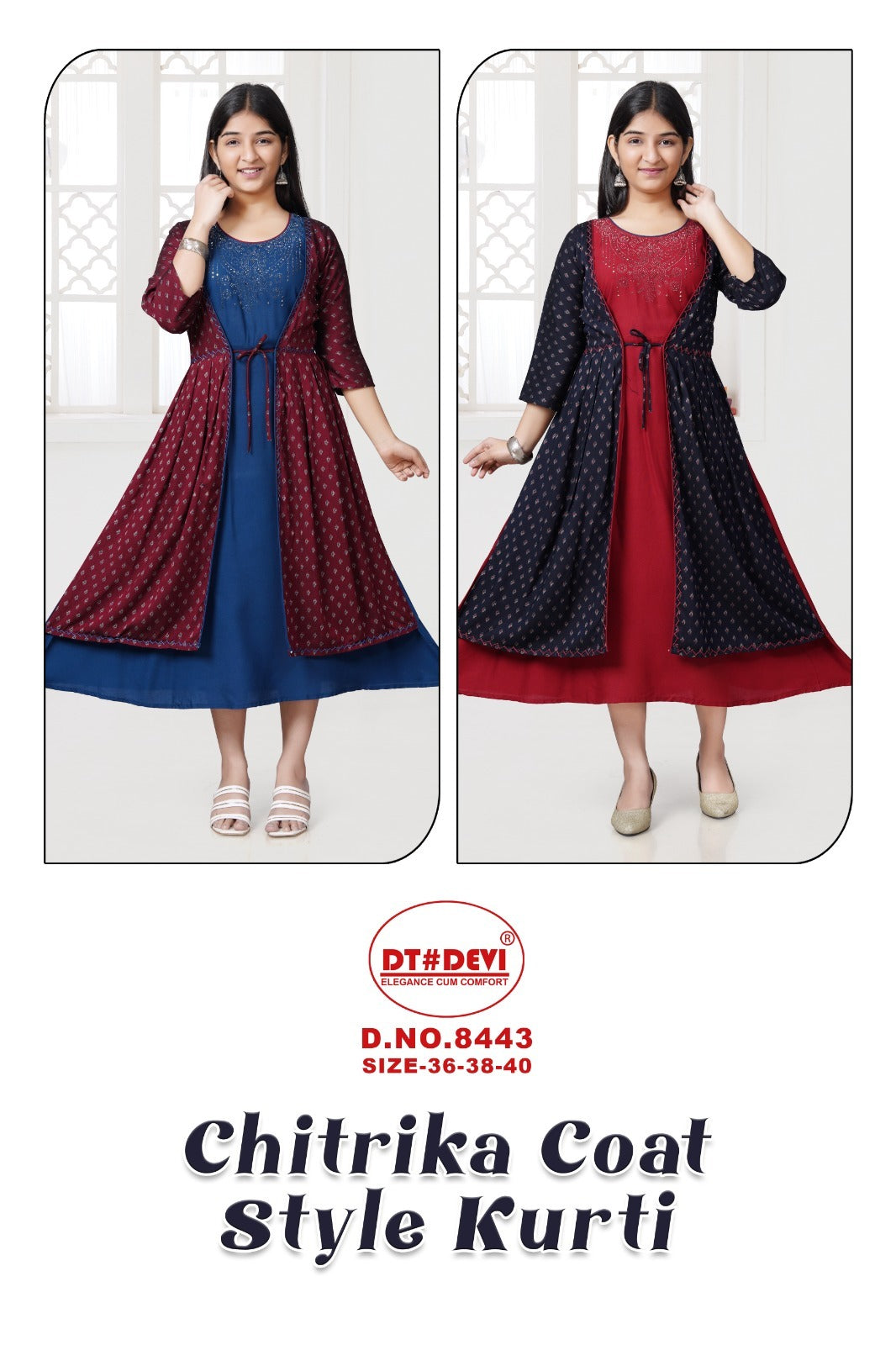 Chitrika 8443 Dt Devi Rayon Kurti Jacket Set Exporter India