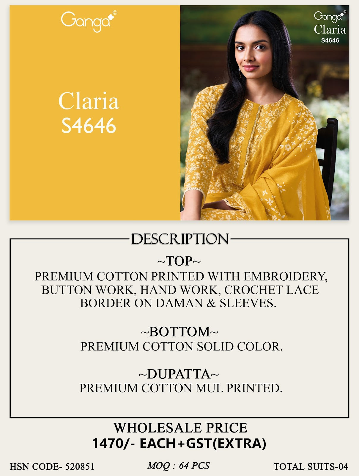 Claria 4646 Ganga Cotton Plazzo Style Suits Exporter Gujarat