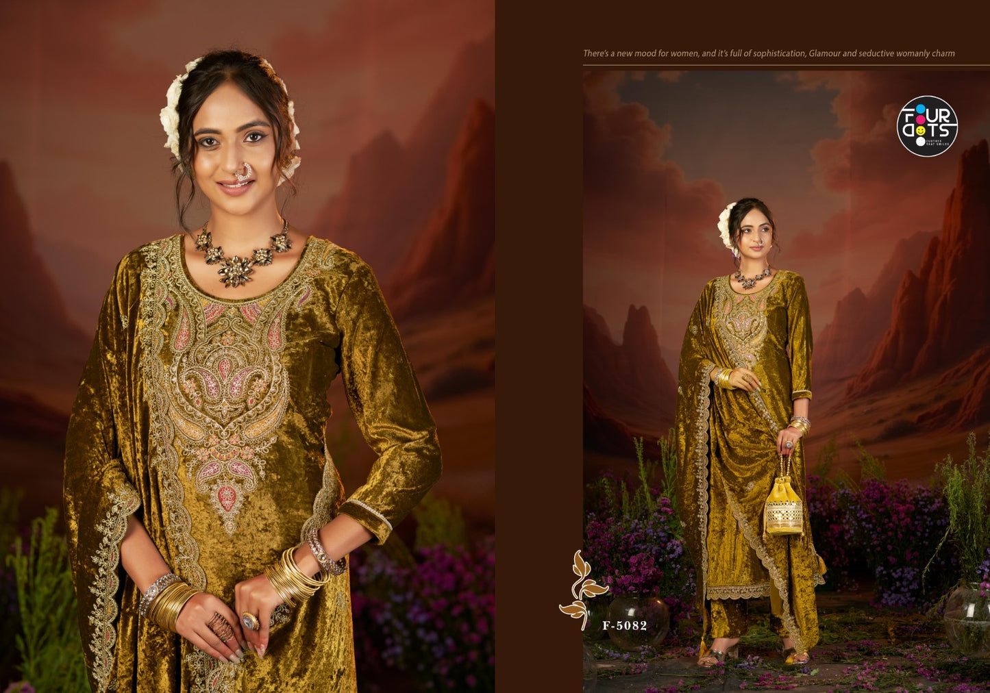 Clemence Four Dots Velvet Suits Exporter Gujarat