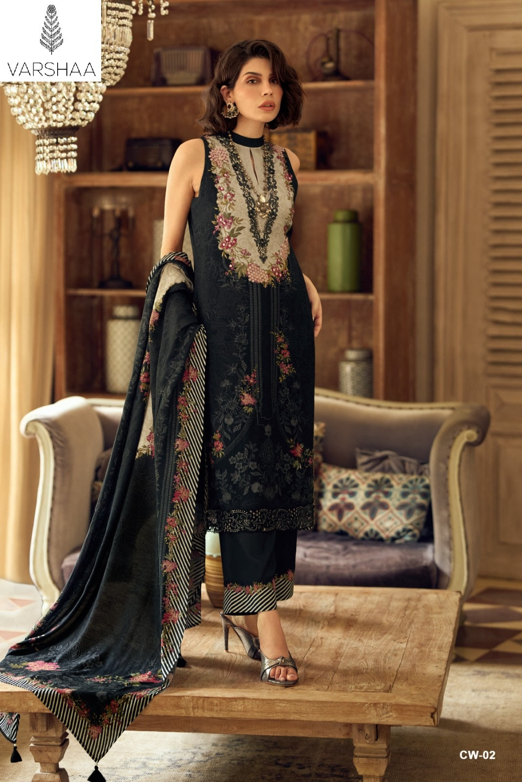 Cloud White Varshaa Viscose Muslin Plazzo Style Suits Supplier India